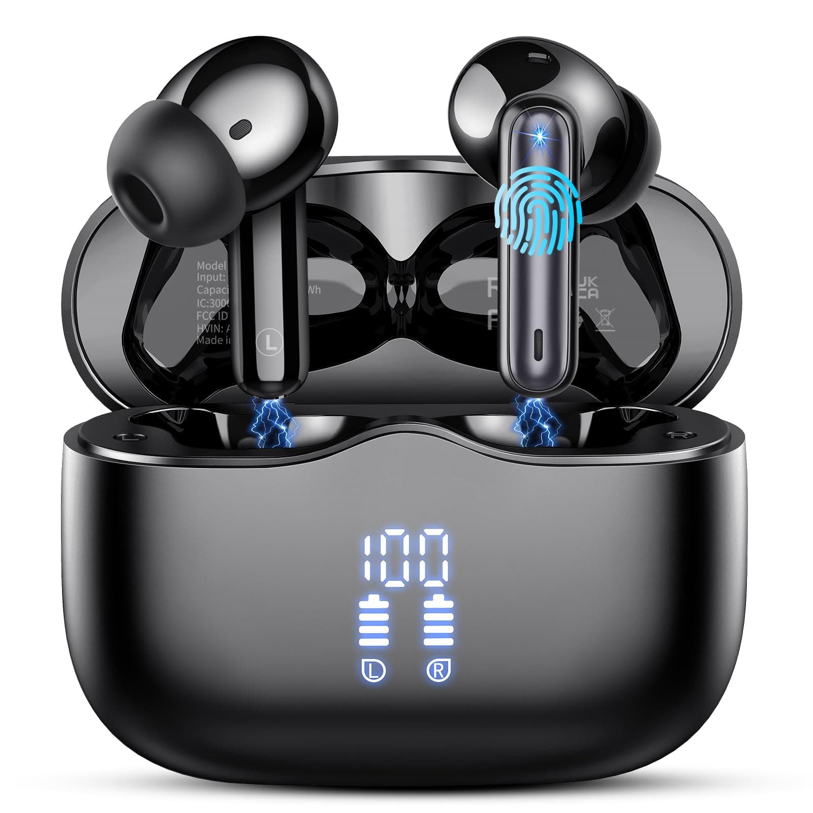 Ecouteurs Bluetooth sans Fil, Écouteurs Bluetooth 5.4 HiFi Stéréo avec 4 ENC Réduction Antibruit Mic, 40H Casque Bluetooth, Écran LED, IP7 Étanche Oreillette pour iOS Android, Charge Rapide USB-C