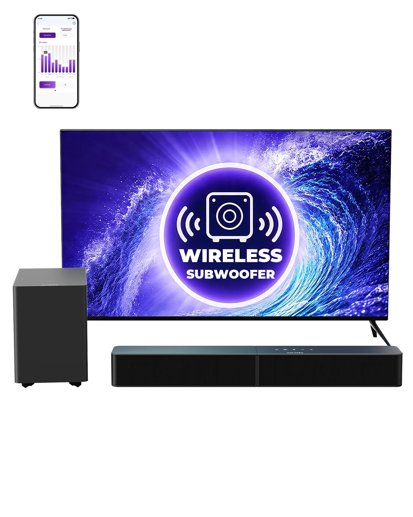 ULTIMEA Barra de Sonido 2.1 con Subwoofer Inalámbrico, Control por App, VoiceMX y BassMX, 240W Potencia Máxima para Smart TV, Graves Ajustables, HDMI, Óptico, Bluetooth 6.0, Poseidon M30(Modelo 2026)