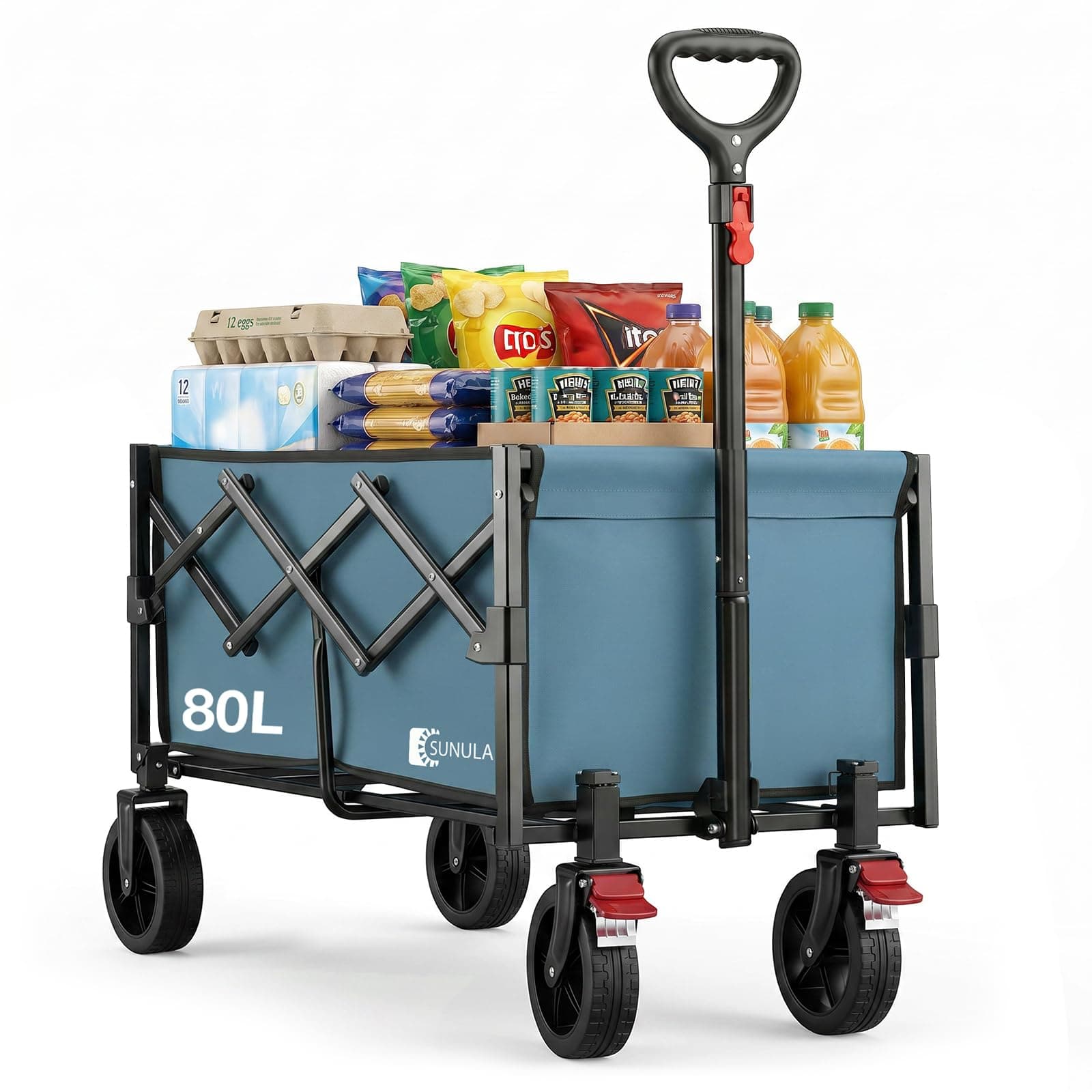 SUNULA Carrello Pieghevole Piccolo 80L 100KG, Carrello Pieghevole Con Peso Ridotto, Carrello Fuoristrada Con Freni, Glauco