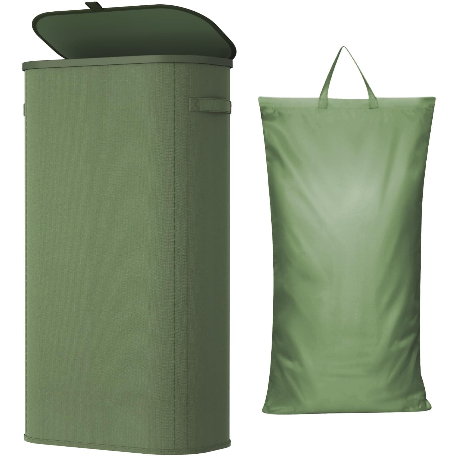 Lifewit Cesto Portabiancheria, Cesta Panni Sporchi con coperchio, Laundry Basket con Plastica Manici, Porta Biancheria Sporca per Bagno, Lavanderia, Camera da Letto, 105 L, Verde