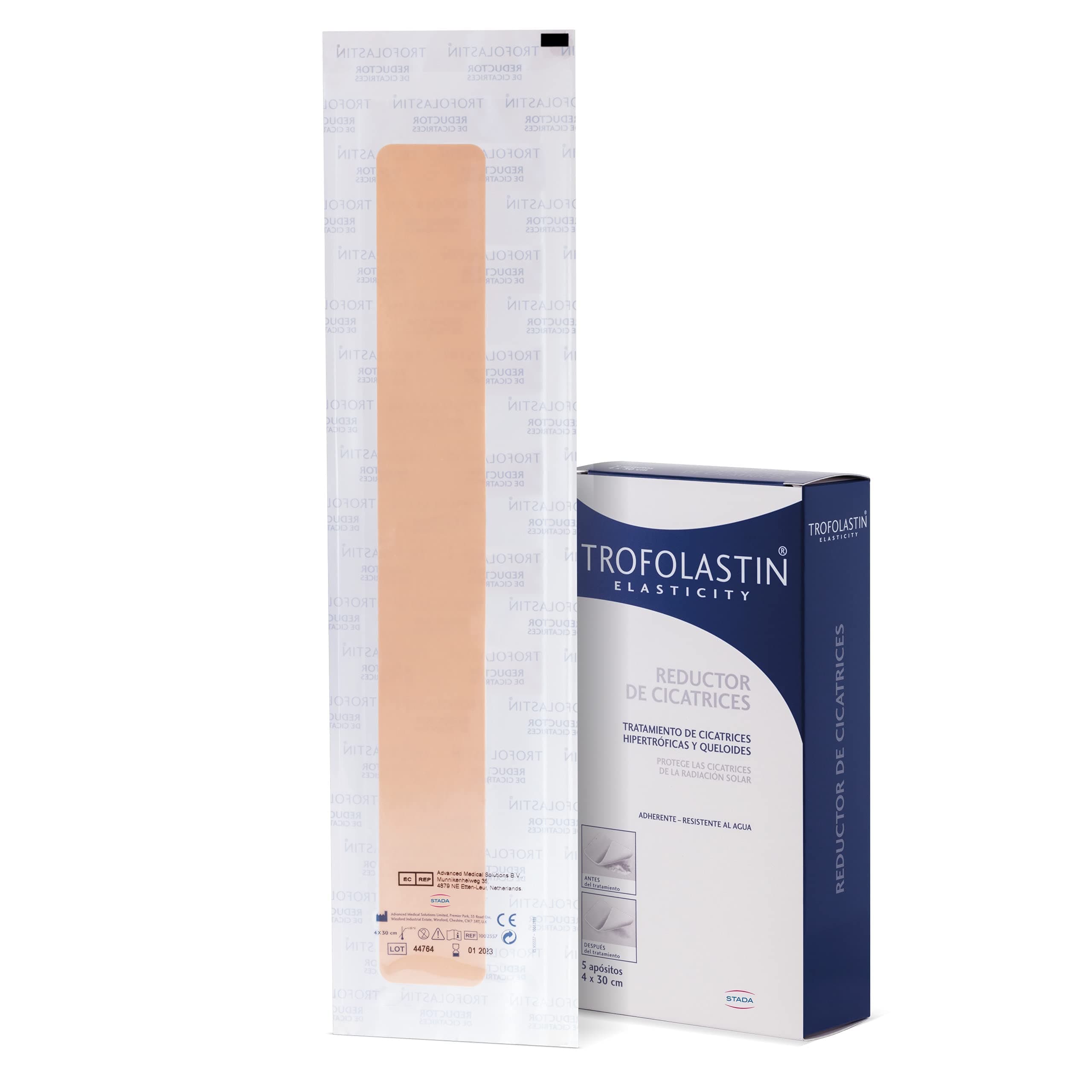 Trofolastin, Reductor de Cicatrices, Apósitos Adhesivos para Cicatrices Hipertróficas y Queloides, Quemaduras y Cortes, Tamaño 4x30cm, 5 Unidades