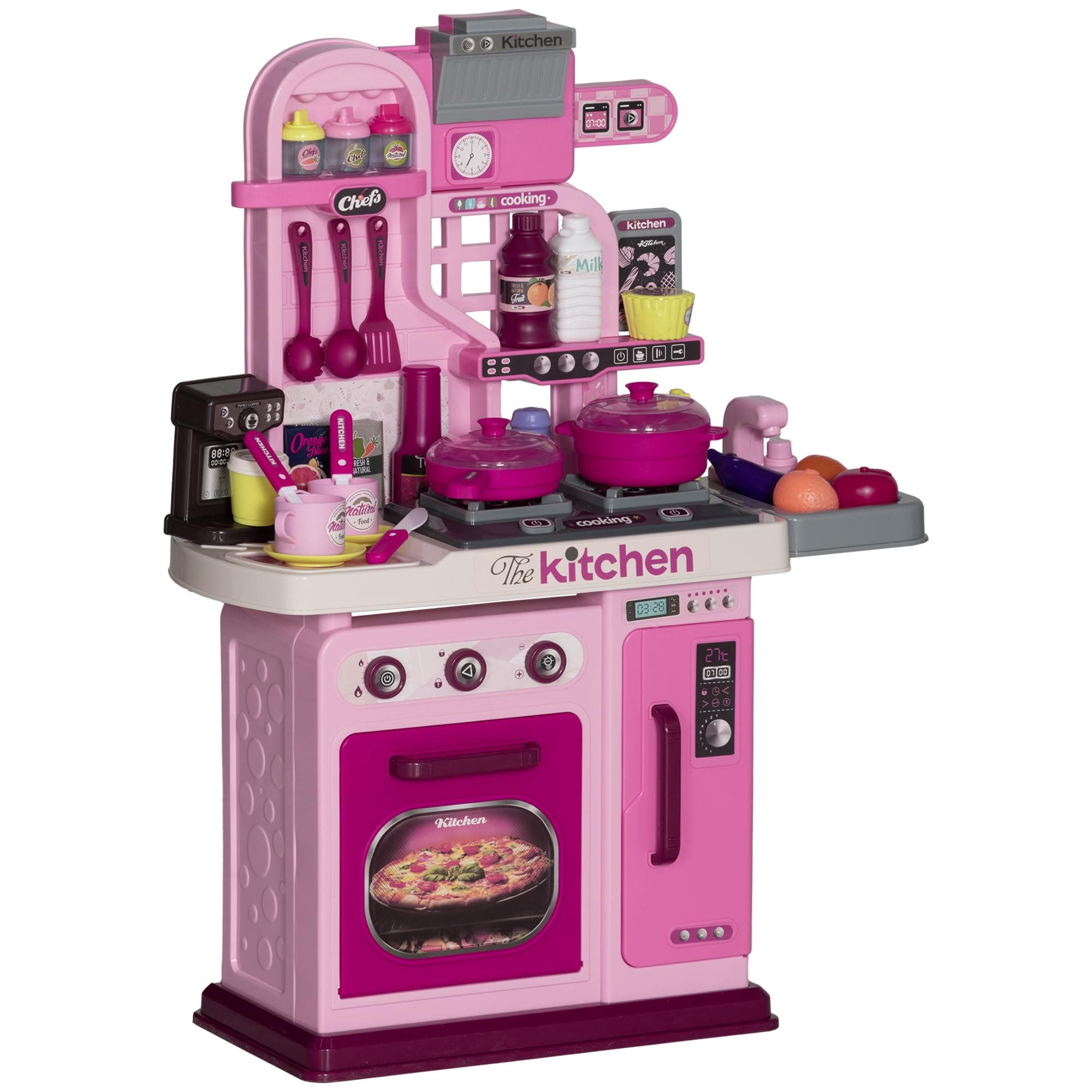 AIYAPLAY Cuisine Enfant avec Accessoires 33 PCS pour Enfant 3-6 Ans Rose | Jouet d'Imitation, Lumières et Sons Réalistes, Espace de Rangement