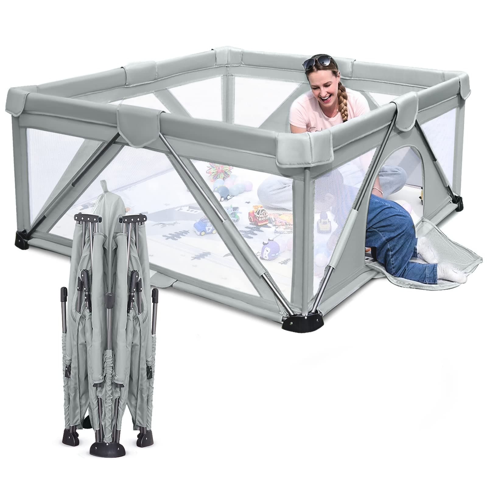 Heyo.Ja Parque Infantil Bebe, Valla de bebé plegable rápido, Centro de Actividades para Niños Con Malla Transpirable en Los Cuatro Lados y base Antideslizante, Fácil de Montar y Limpiar(120×160cm)