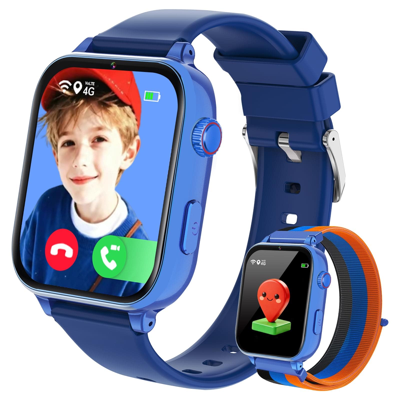 Reloj GPS Niños Localizador y Llamadas, 4G Smartwatch Niños Niña con Telefono Chat de Voz Videollamada Modo Clase Cámara Podómetro, Reloj Inteligente para 4 a 12 Años Regalos Comunion Navidad, Azul