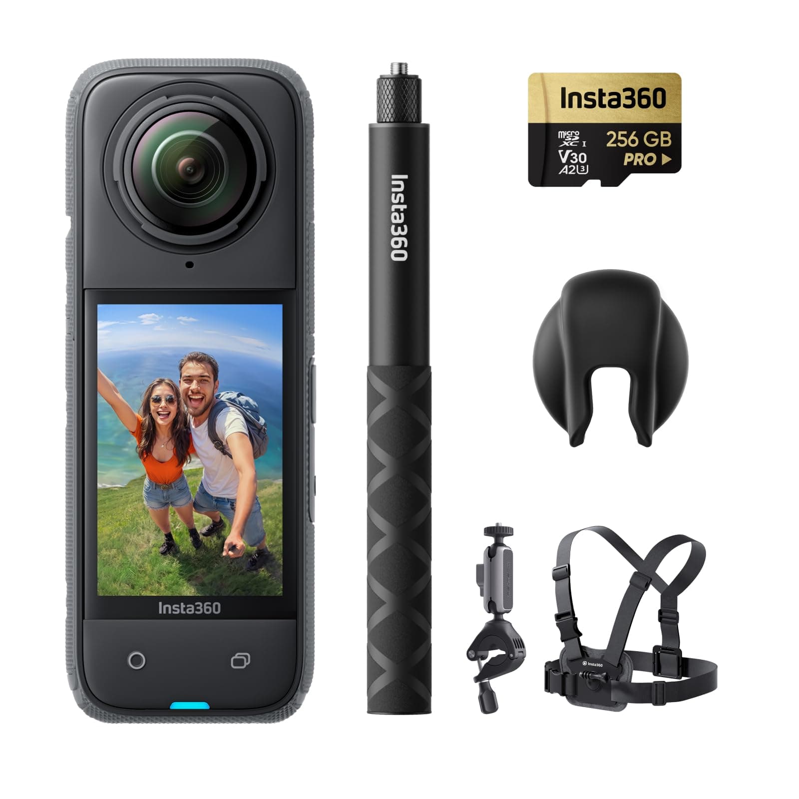 Insta360 X4 Pack Bici - Cámara de acción Impermeable 8K 360, Vídeo 4K Gran Angular, Selfie Stick Invisible, Protectores de Lente Extraíbles, 135 Min Batería, Edición IA, Estabilización
