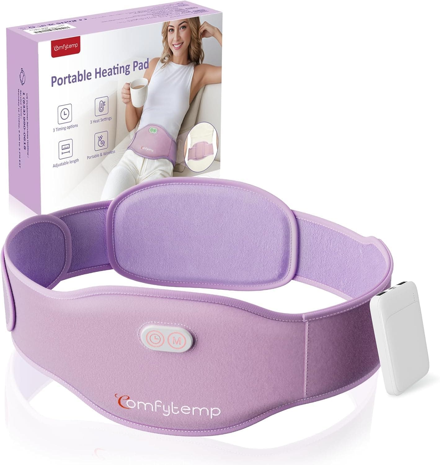 Comfytemp Grande Fascia Riscaldante Mestruali Senza Fili, Batteria 5000mAh | per Scaldare la Pancia e la Schiena Durante il Periodo Mensile, 150cm Cintura Riscaldante per Ciclo, Ideale per Mamme e Donne