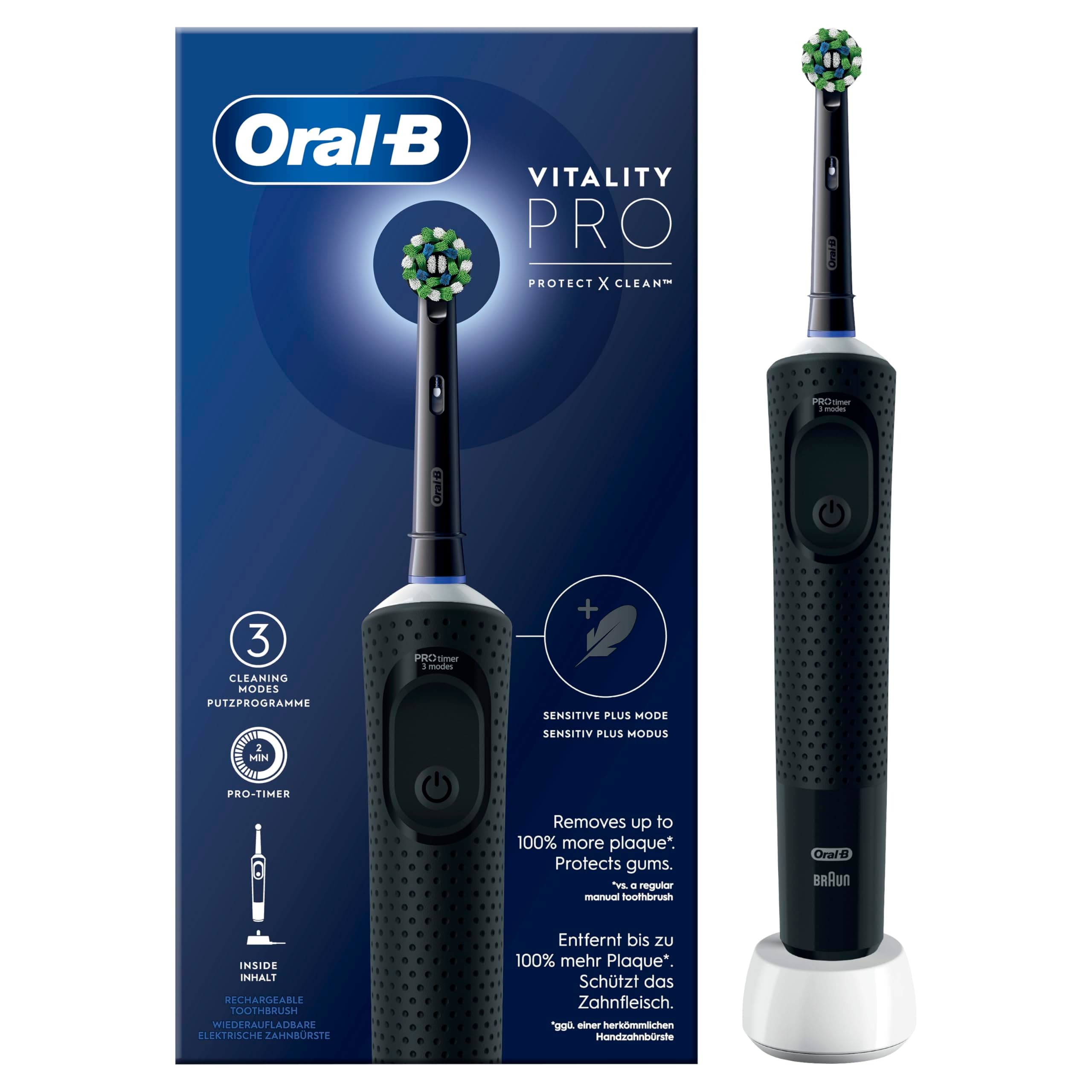 Oral-B Spazzolino Elettrico Ricaricabile Vitality Pro Nero, 1 Testina. 1 Spazzolino