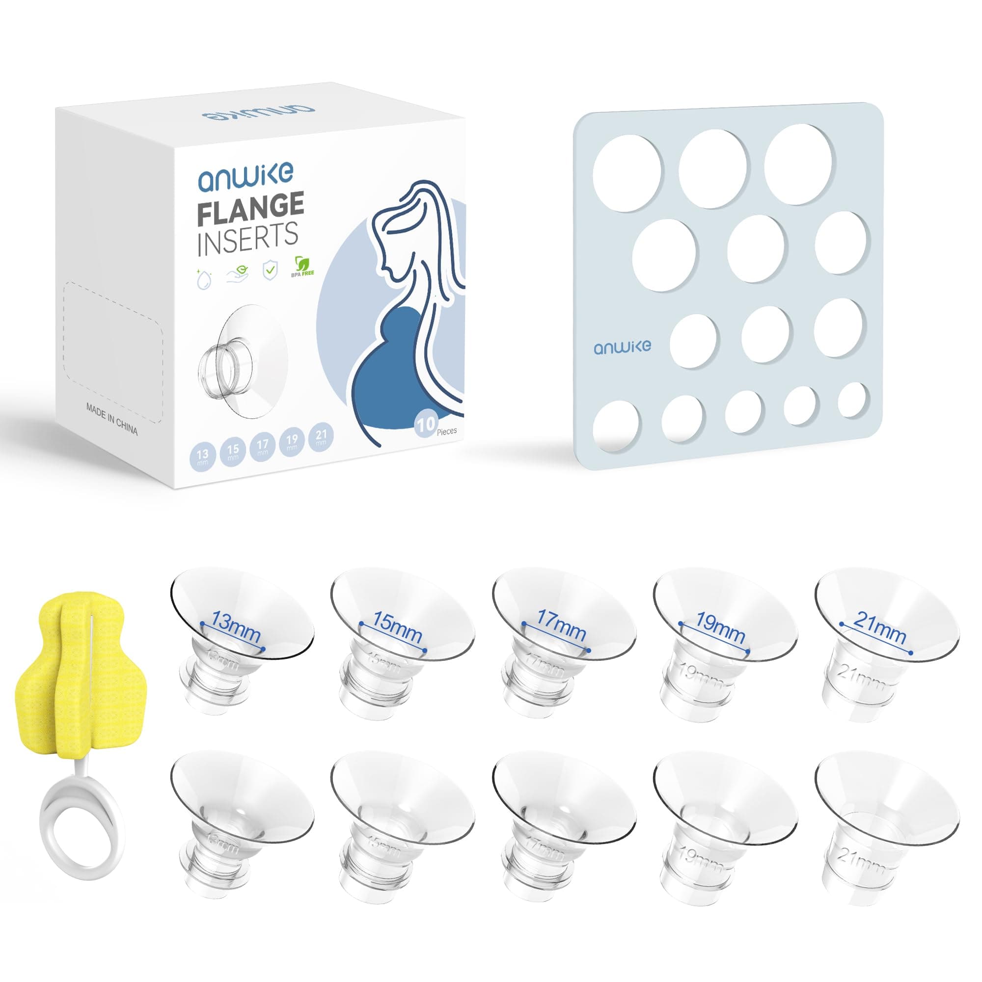 ANWIKE 10Uds insertos de brida para sacaleches 13/15/17/19/21mm, compatible con sacaleches eléctricos Momcozy/KISSBOBO/Medela/Nuliie/ANWIKE, para reducir un túnel de 24mm a otros tamaños, sin BPA