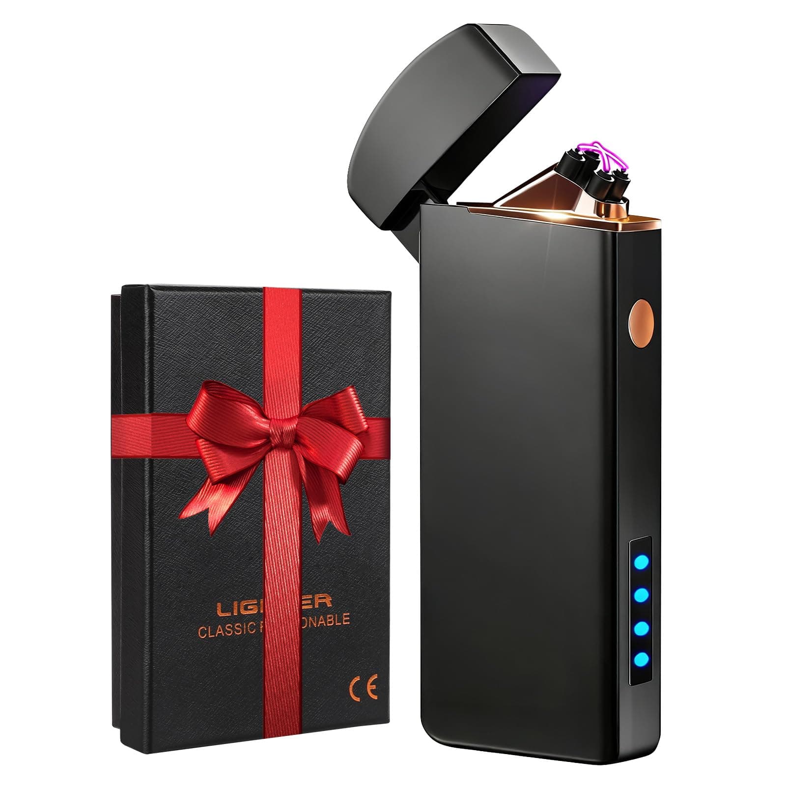 Cadeau Homme, Coquimbo Briquet Electrique Rechargeable Double Arc avec USB Câble, Longue Durée Coupe-Vent Briquet pour Bougie, Barbecue, Cadeau Anniversaire Homme/Femme