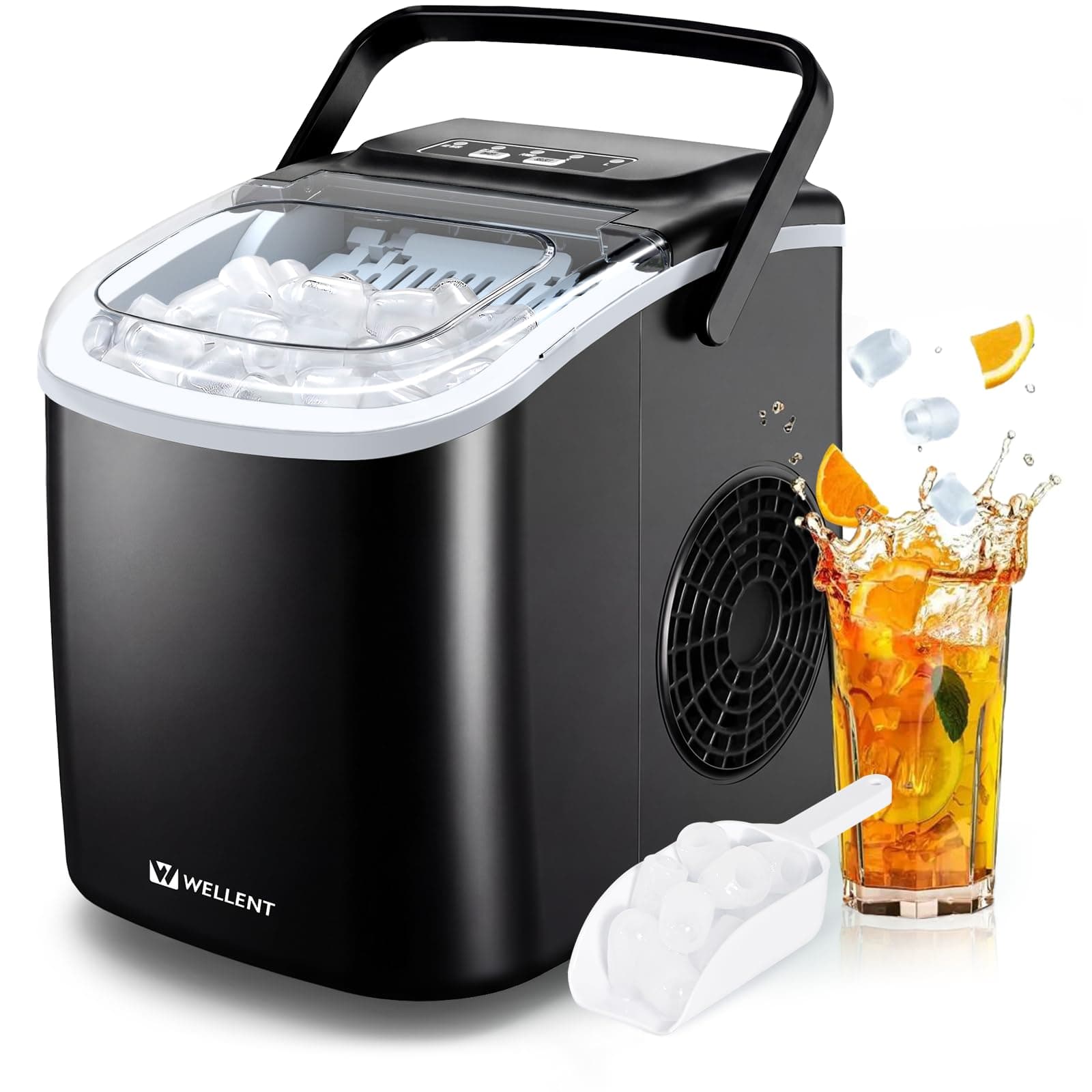 WELLENT Machine à Glaçons de Comptoir, 8 Glaçons en 6 Min., Capacité 12KG/24H, 2 Tailles, Machine à Glacon Portable avec Auto-Nettoyage, Idéale Maison, Cuisine, Bureau, Bar