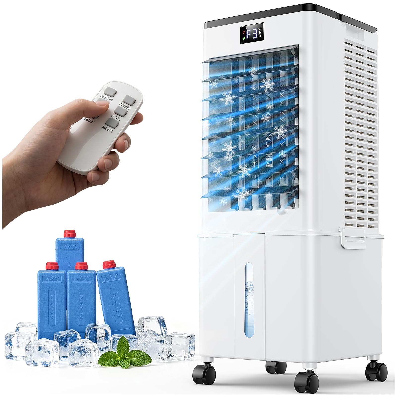 Climatiseur Mobile Silencieux Amélioré 10L, Rafraîchisseur d'Air 4‑en‑1, Télécommande, Minuterie 12h, 3 Vitesses, Oscillation, Climatiseur Portable Pour Camping Chambre Cuisine(Noir et blanc mat)