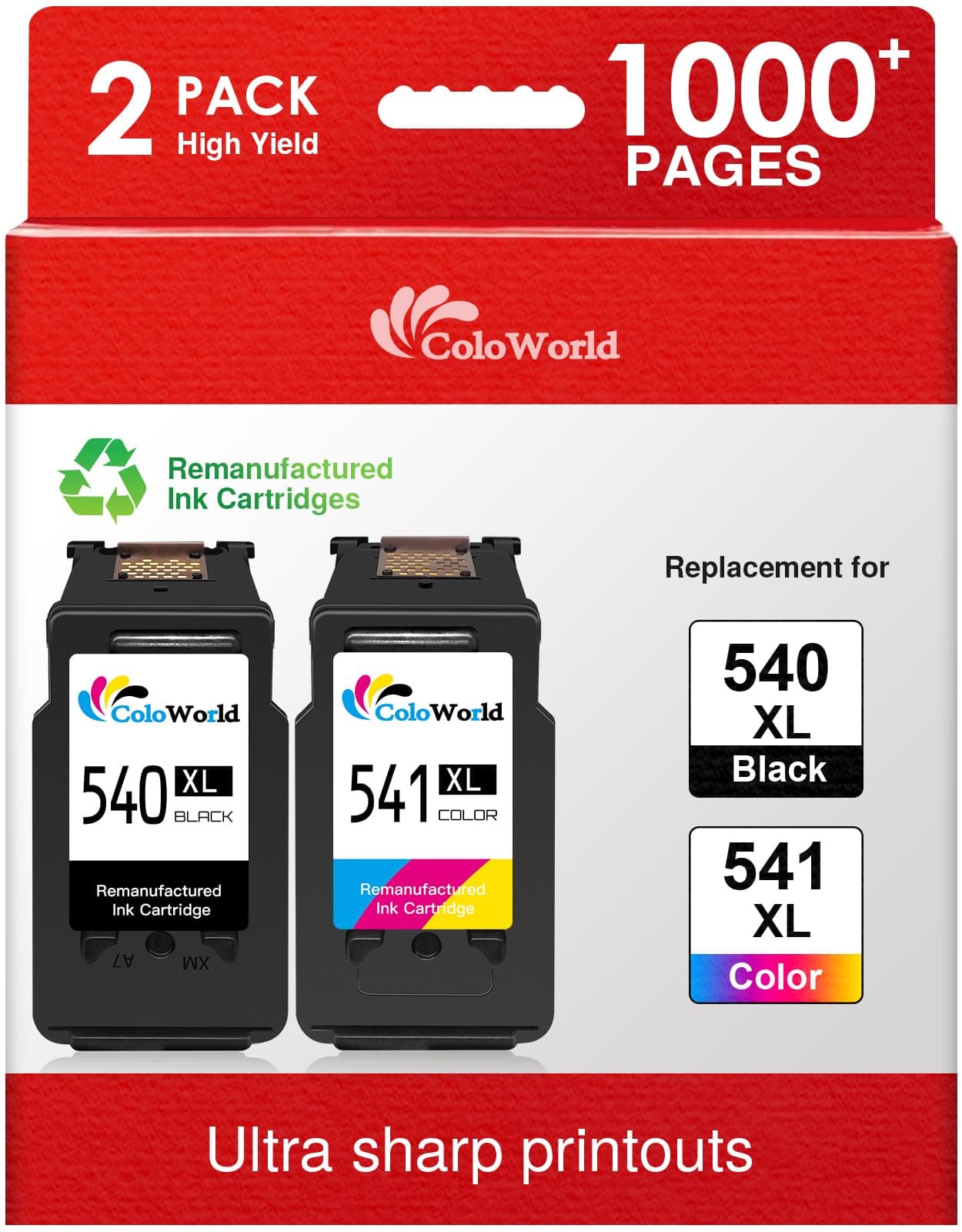 PG-540XL CL-541XL Cartouches d'encre, 540 541 Noir et Couleur-Imprime jusqu'Ă 1000 Pages- Compatibles avec Cartouche Canon 540 541 avec Canon Pixma TS5151, TS5150, MG3650, MG4250, MX475, MX535
