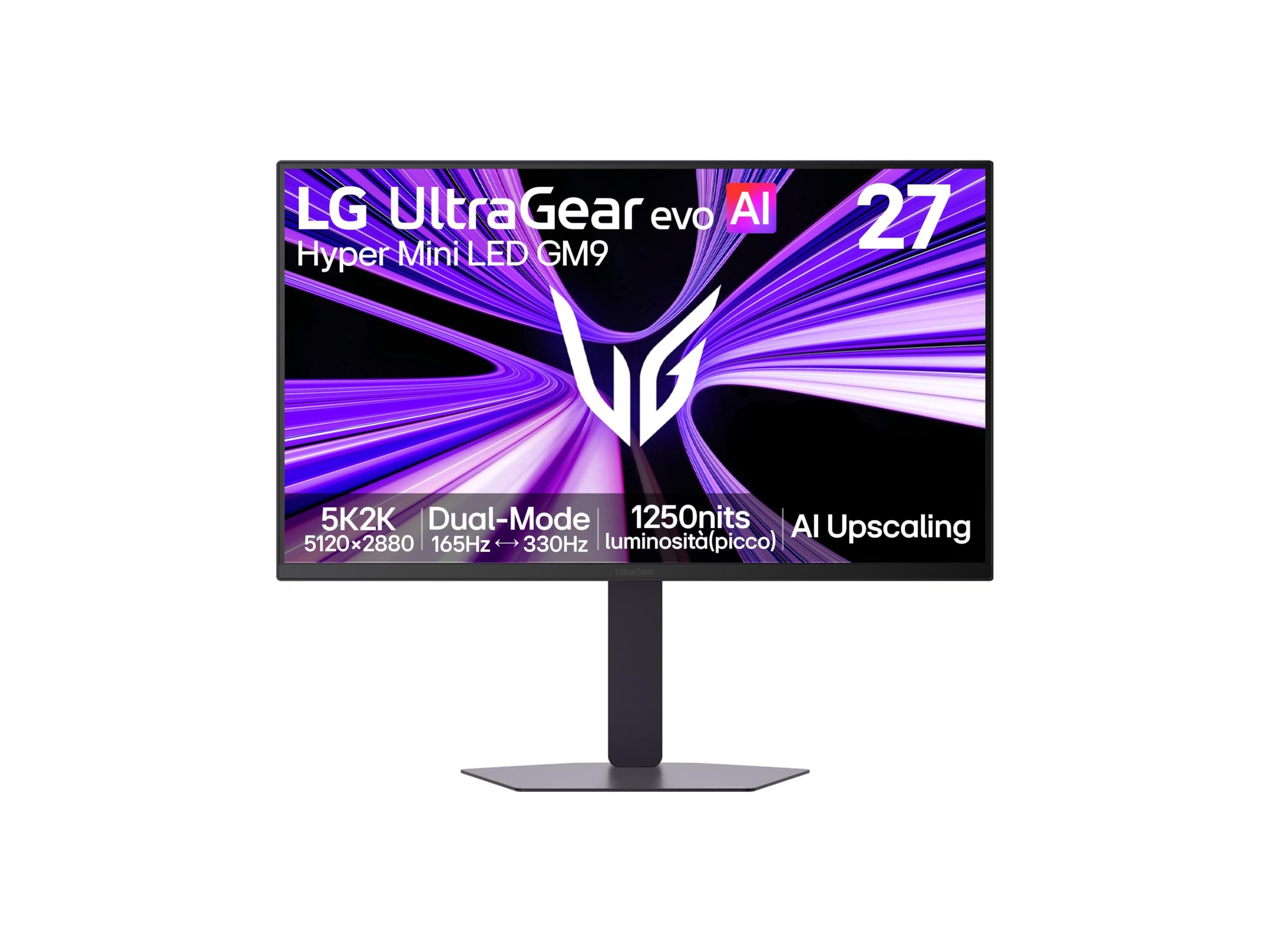 LG UltraGear evo AI 27GM950B 2026, Monitor Gaming Hyper Mini LED 27" 5K | Dual Mode 165Hz/330Hz, 1ms (GtG), HDR1000, Luminosità 1250nit, G‑Sync, FreeSync Premium, HDMI 2.1, DP 2.1, USB‑C