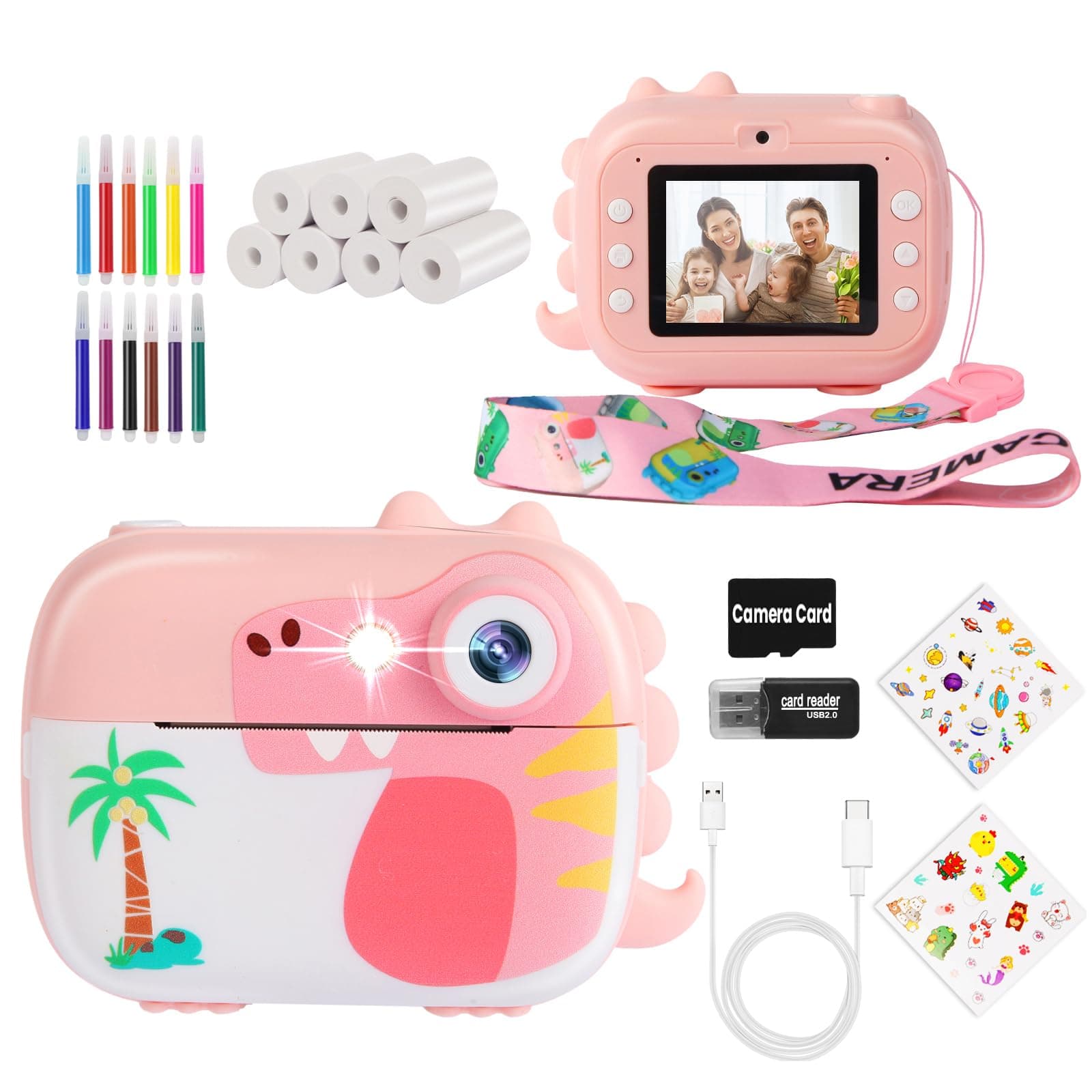 ARNSSIEN Macchina Fotografica Bambini Istantanea 2.4" con 7 Rotoli Carta | Fotocamera Istantanea per bambini con foto e video 1080P, stampa istantanea, regalo 3-12 anni,Compleanno,Festività, viaggi,M3