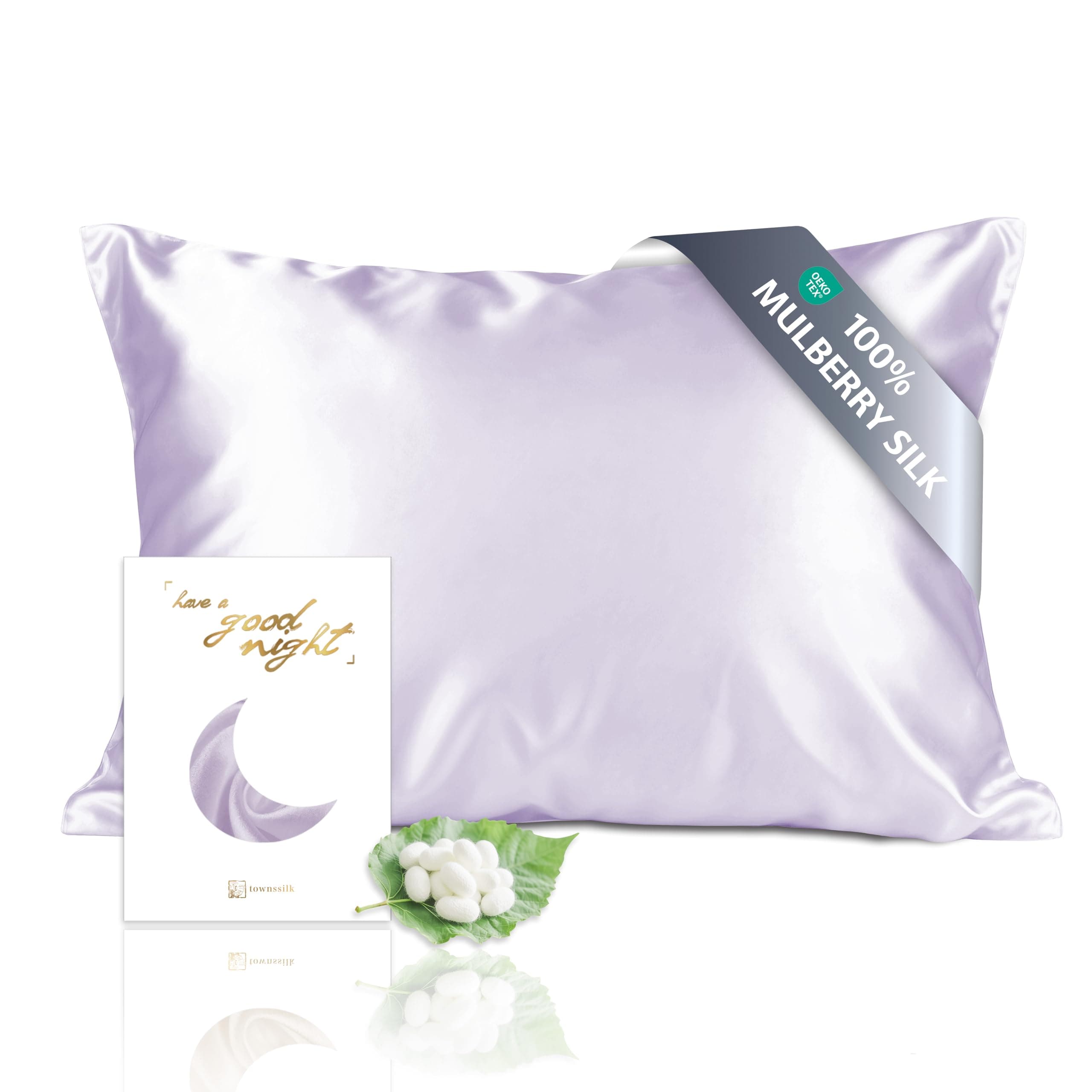 townssilk Federa seta cuscino,100% naturale seta di gelso 19momme,doppia faccia,benefica per capelli e pelle,ipoallergenica,cerniera nascosta,1 pz,50x75cm,Lavender