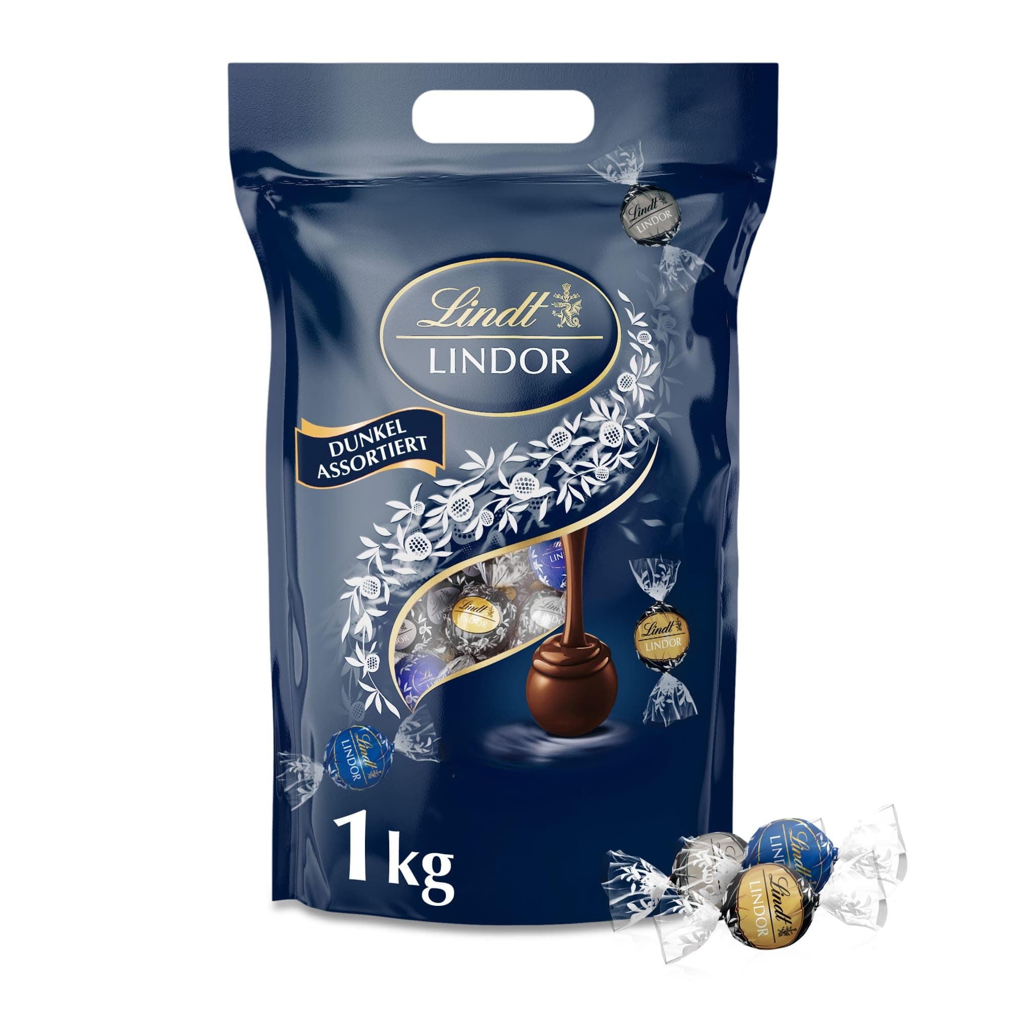 Lindt LINDOR Schokoladen Kugeln Dunkle Mischung | 1 kg Beutel, wiederverschliessbar | ca. 80 Kugeln dunkle Schokolade (50%, 60% & 70% Kakao) | Grosspackung | Pralinen Geschenk | Schokoladengeschenk