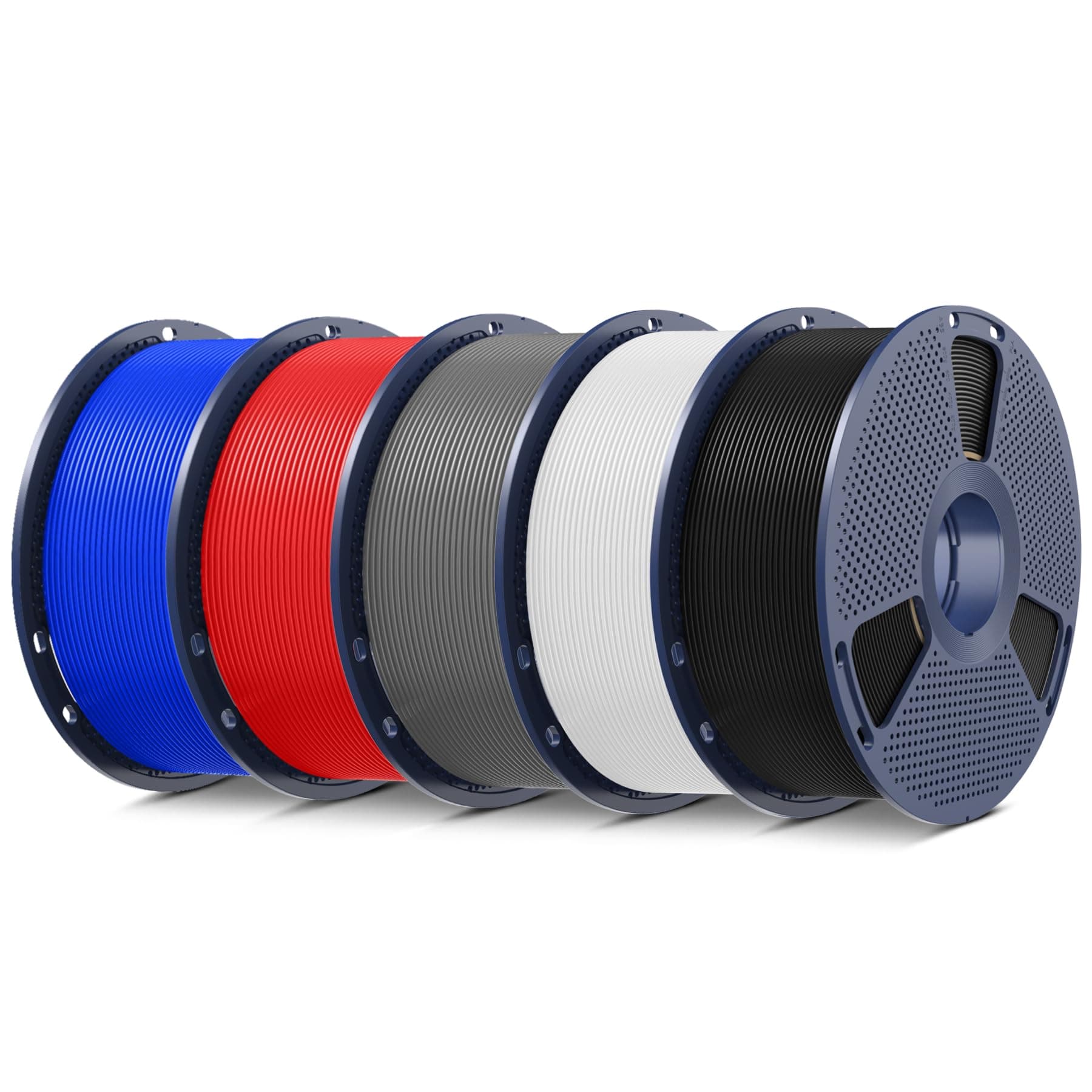 SUNLU 5KG Filamento PLA+ 1.75mm, Filamento per Impresoras 3D PLA Plus, Filamento PLA Plus Resistente, Precisión Dimensional +/- 0.02 mm, 1kg por Carrete, 5 Rollos, Negro+Blanco+Gris+Azul+Rojo