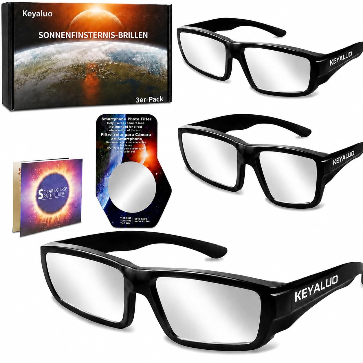 Keyaluo 3/6 Sonnenfinsternis Brille,EN ISO 12312-2:2015(E) & CE-zertifiziert,AAS-zugelassen 2026,Sonnenfinsternis Brillen robuste Kunststoff-Brillen für die direkte Sonnenbeobachtung