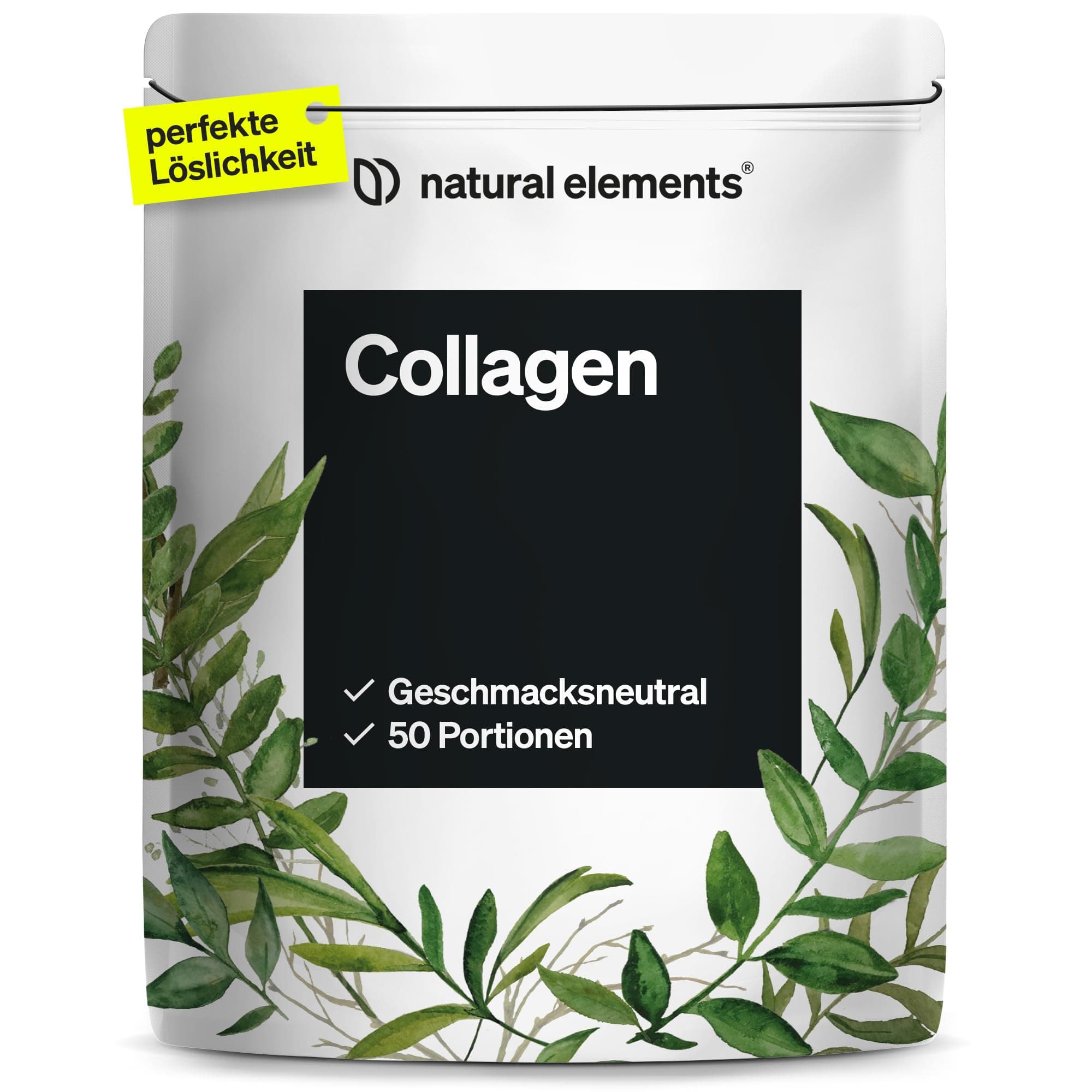 natural elements Collagen Pulver 500 g – Kollagen Hydrolysat Peptide – Kollagen Typ 1 und 3 – perfekte Löslichkeit, natürlicher Geschmack ohne Aromen – laborgeprüft und in Deutschland produziert
