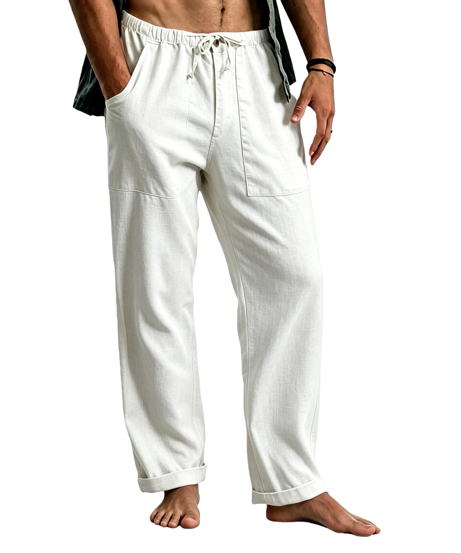 Cegerne Pantaloni in Lino Uomo Lunghi Leggeri, Pantaloni Estivi Casual con Vita Elastica e Coulisse, per Spiaggia Vacanze Medievale Vintage e Uso Quotidiano