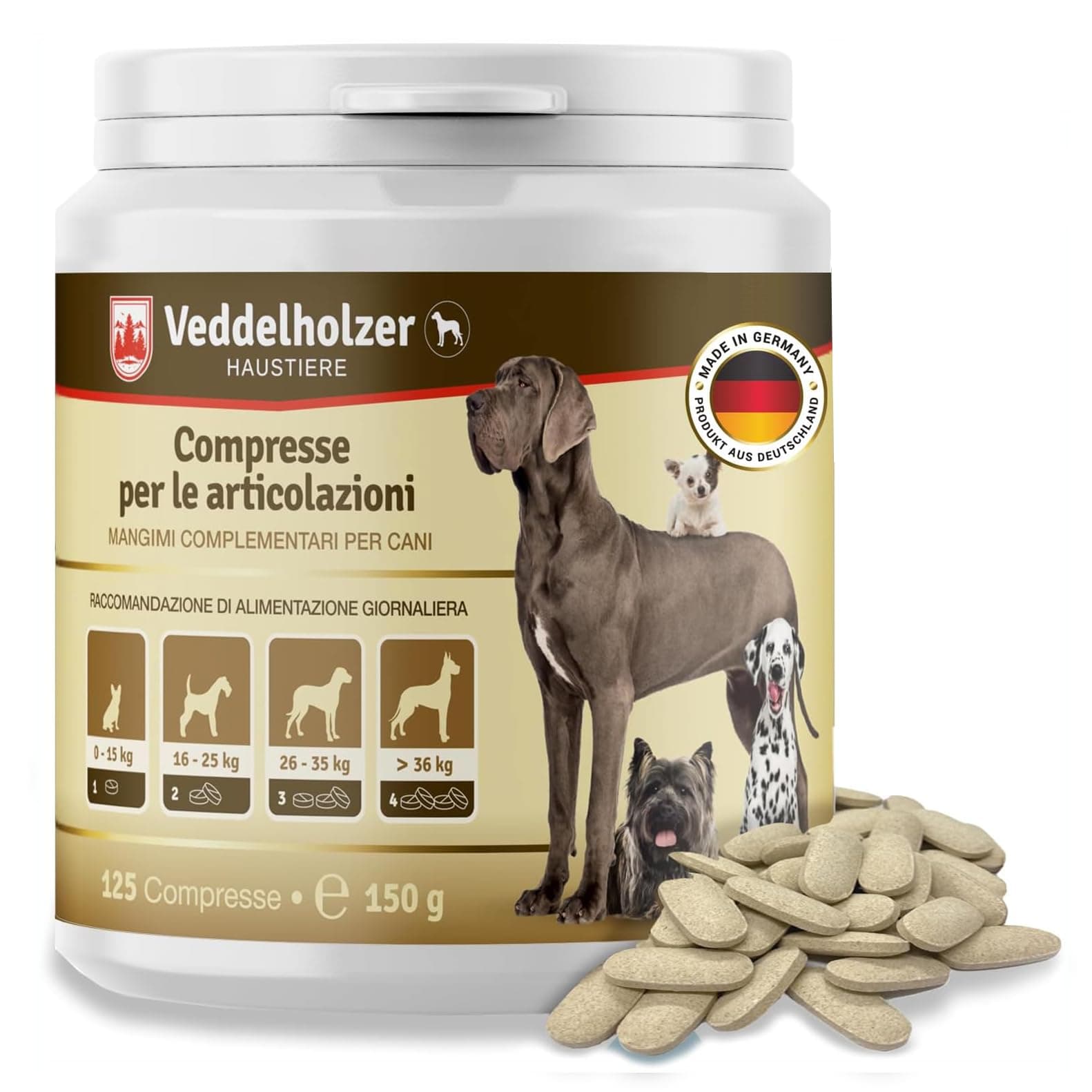 Veddelholzer VINCITORE CERTIFICATO 2024 Compresse per le articolazioni dei cani integratori per cani con cozza dalle labbra verdi MSM e artiglio del diavolo Glucosamina e collagene