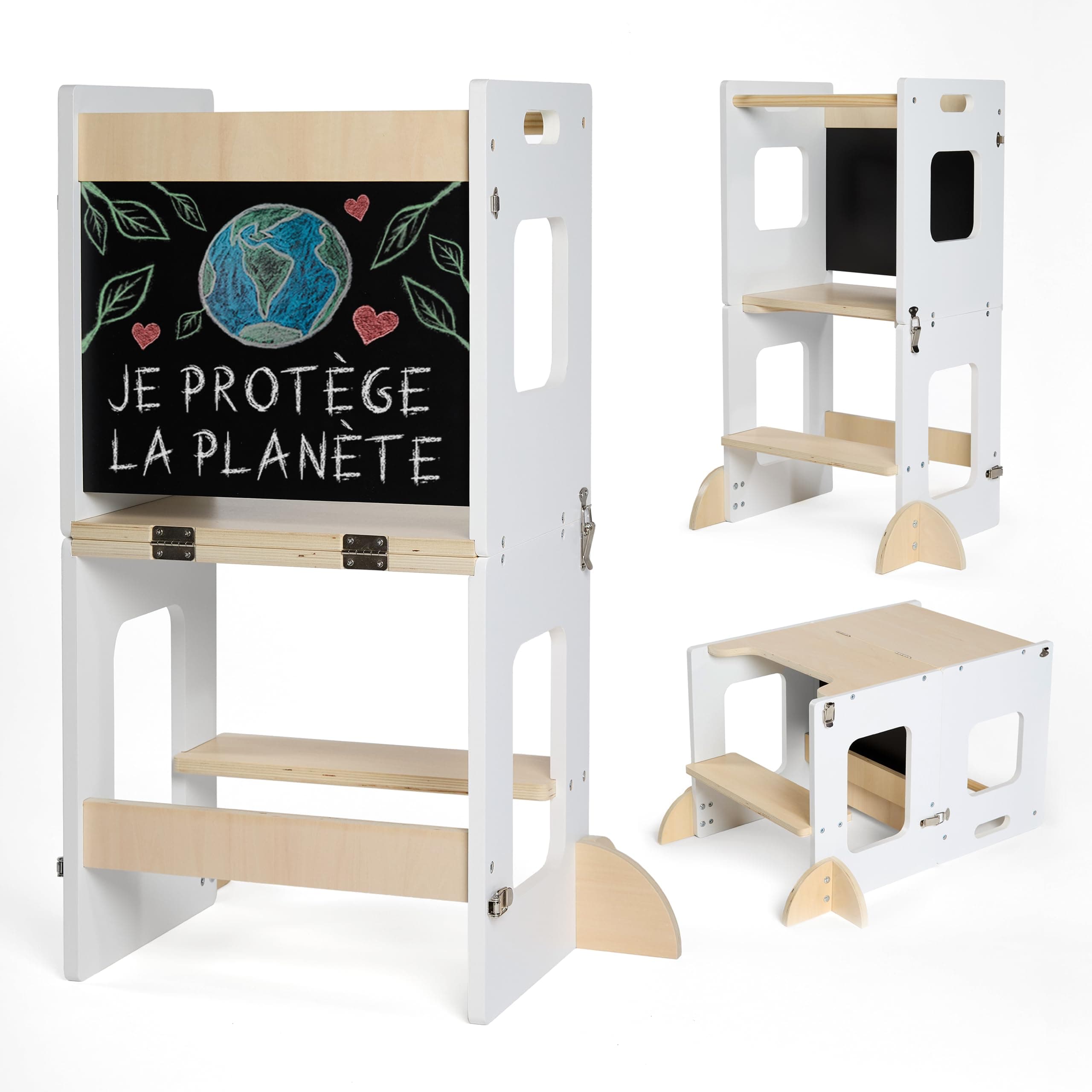 KYWAI® Tour d Observation Enfant – Tour d’Observation Montessori 3 en 1 Premium avec Tableau – Meuble Évolutif Sécurisé – Bois Écologique – Design Robuste pour l’Autonomie et l’Éveil à la Maison