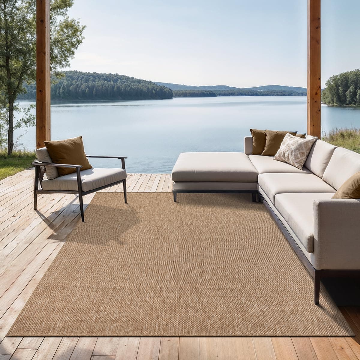 the carpet Mistra – Tapis d’intérieur Moderne, Durable et Facile à Nettoyer, idéal pour Salon, Cuisine ou Salle à Manger, utilisable Aussi en extérieur, Naturel, 80 x 150 cm
