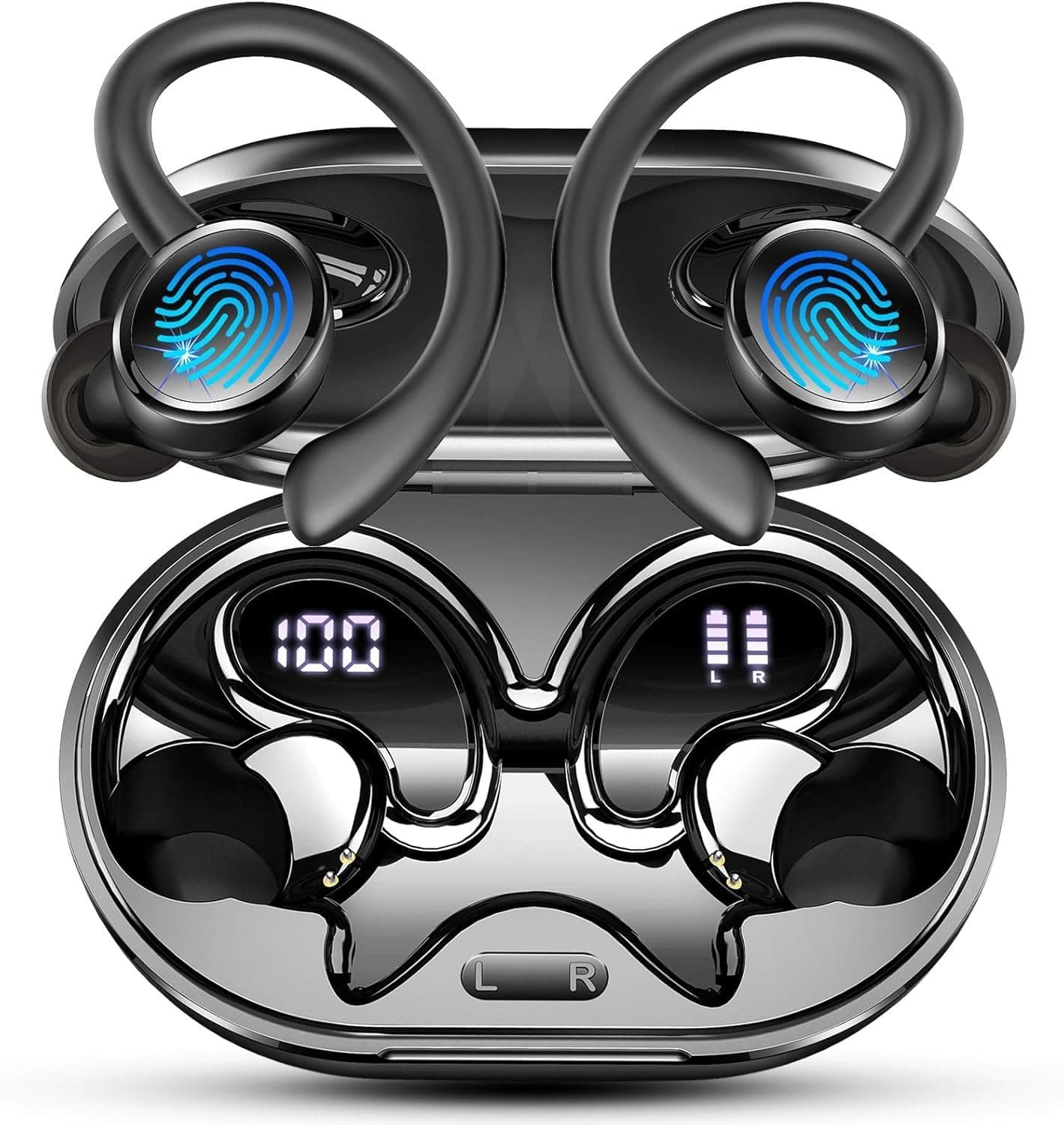 2026 Nueva Auriculares Inalambricos Deportivos, Auriculares Bluetooth 5.4 HiFi Estéreo con 4 HD Mic, 50H Cascos Inalambricos Bluetooth con Cancelacion Ruido ENC, Pantalla LED, IP7 Impermeable Cascos