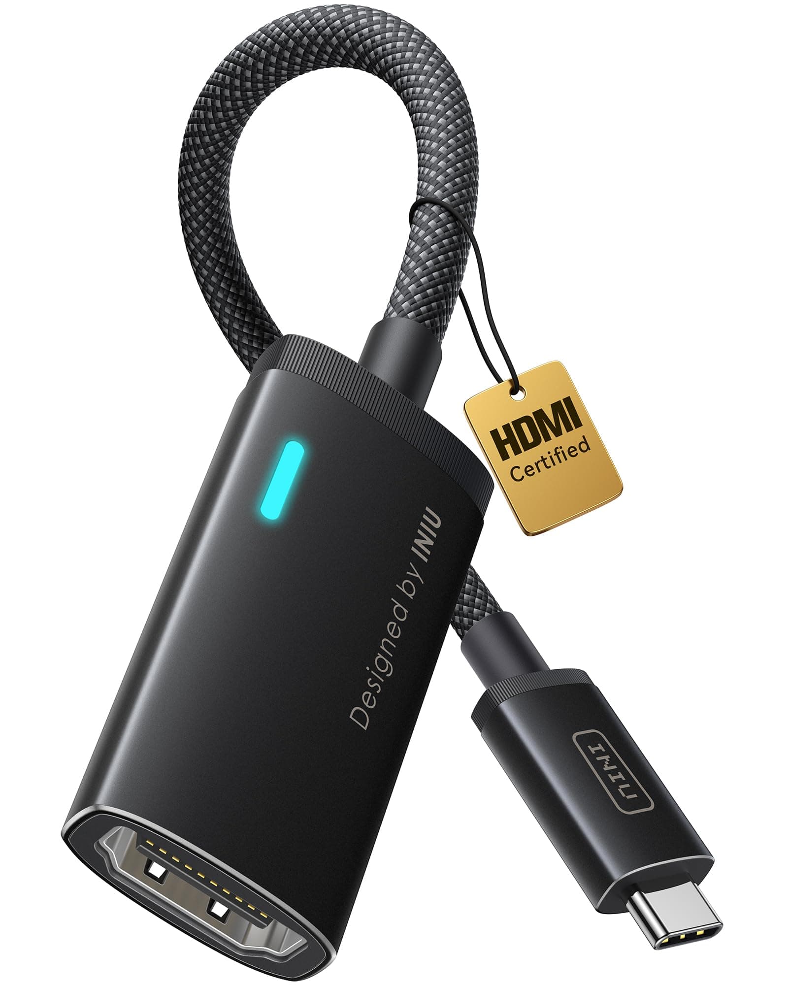 INIU Adattatore USB C a HDMI, Certificato HDMI Ufficiale con LED di Diagnostica Intelligente, 4K@60Hz Cavo per MacBook, iMac Laptop, iPad iPhone Samsung Steam Deck Gaming Monitor Thunderbolt 3/4 Ports
