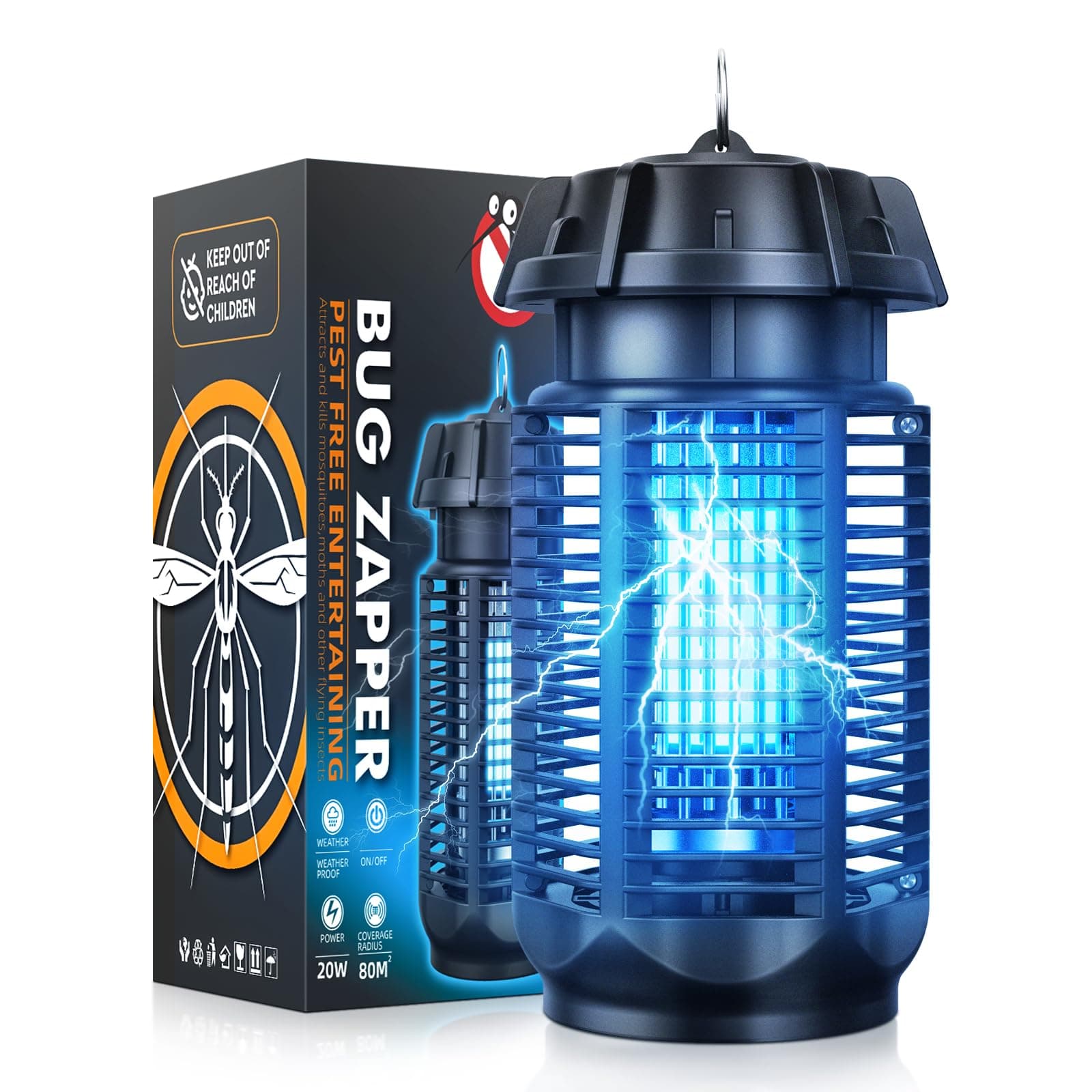 Lampada Antizanzare Elettrica, Zanzariera 20W UV Anti Trappola, Zanzare Elettrica Anti Insetti per Giardino Interno Esterno, Impermeabile IPX4, con 1 Spazzole Pulit