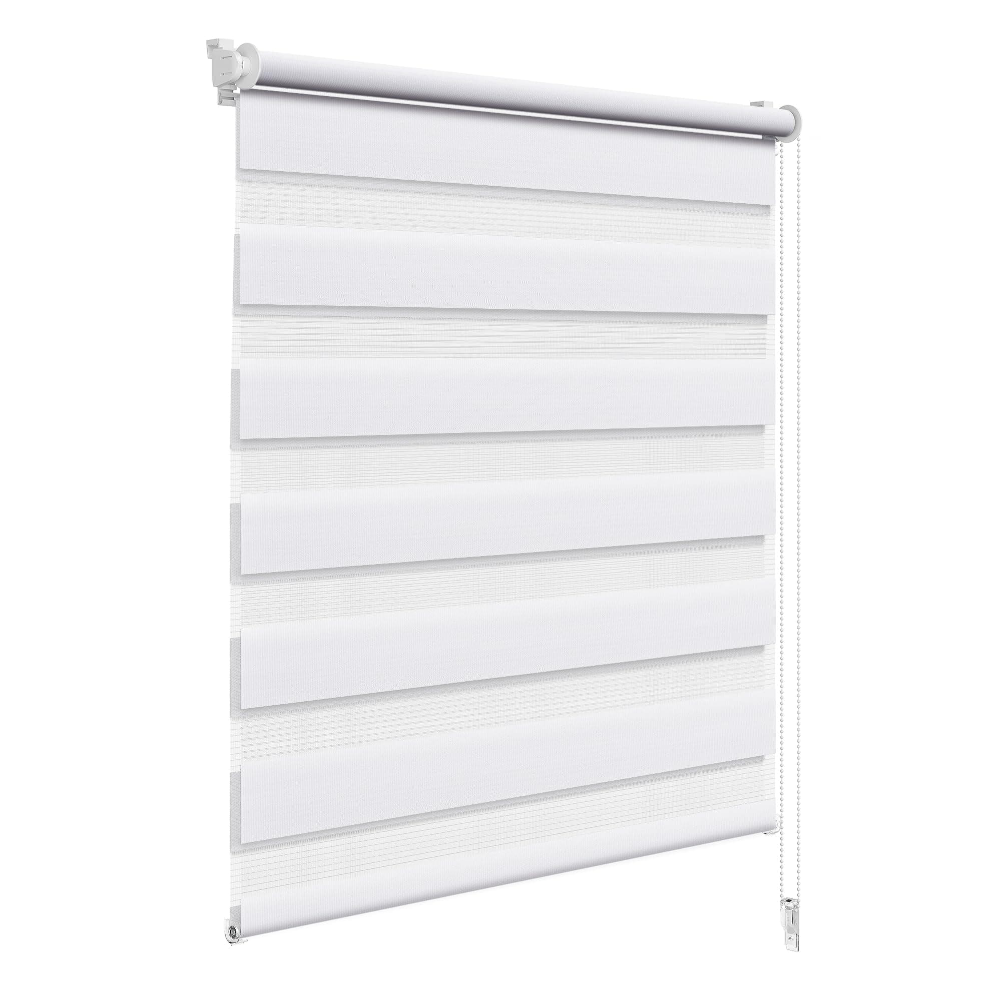 WOLTU Doppelrollo Klemmfix ohne Bohren Weiß B95 x H130 cm, Duo Rollo lichtdurchlässig Fensterrollo für innen verdunkelnd, Zebrarollo mit Kettenzug - Seitenzugrollo für Fenster und Tür
