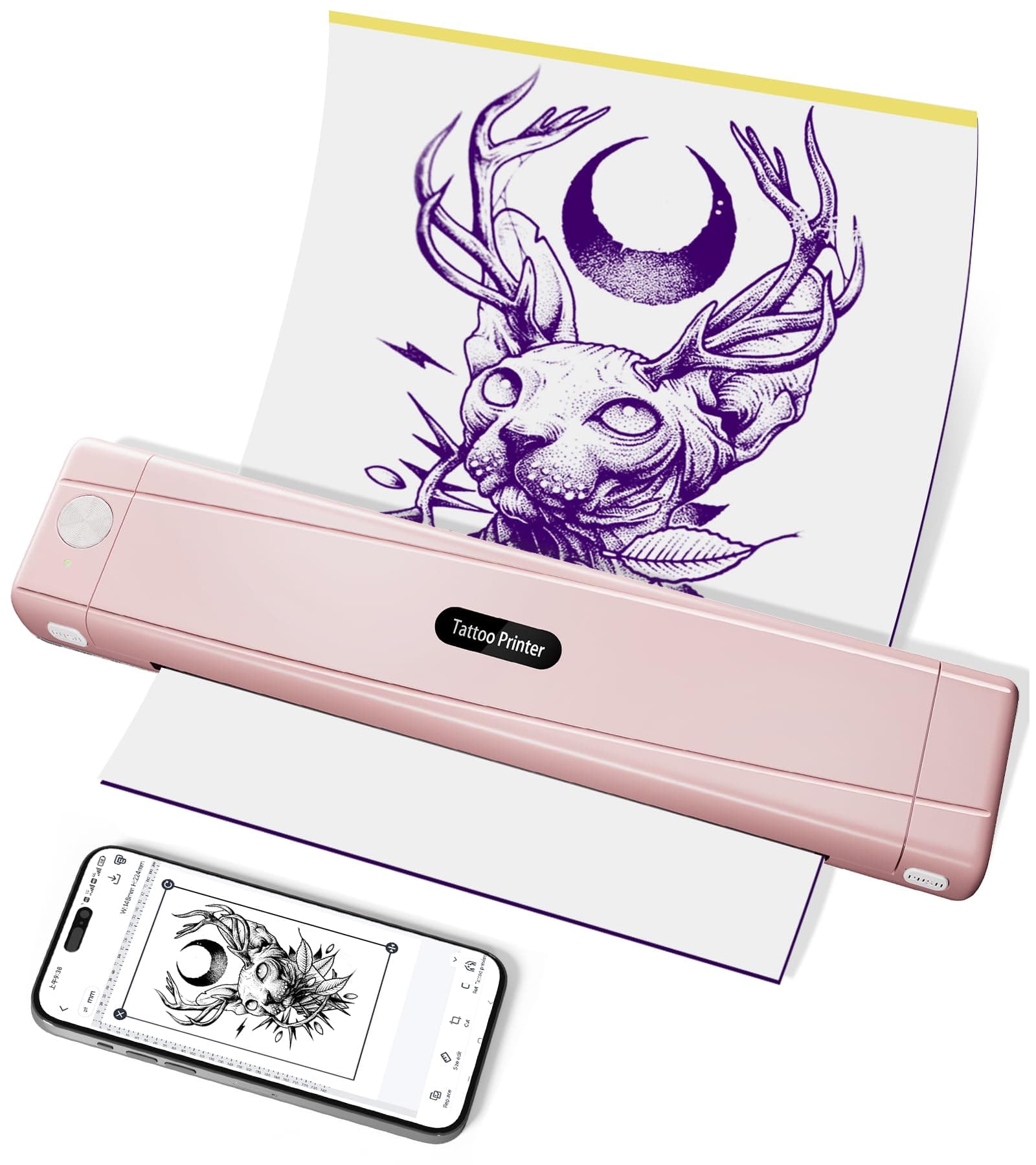 TATTMUSE Impresora de Tatuaje, Termocopiadora Tattoo con 10pcs de Tattoo Transfer Papel, Impresora Termica Tattoo para Principiantes y Artistas del Tatuaje, Rosado