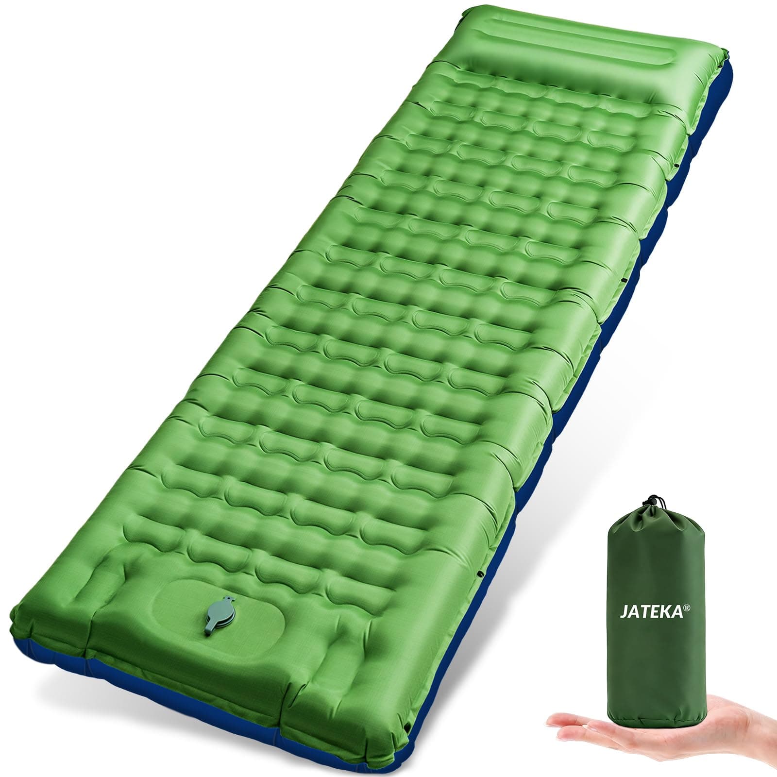 JATEKA Esterilla Camping, Ultraligero de Colchoneta Hinchable Camping, Colchón Hinchable Ultraligero de 14 cm (con Almohada), Colchoneta de Dormir para Camp,Viajes, Exteriores,Playa