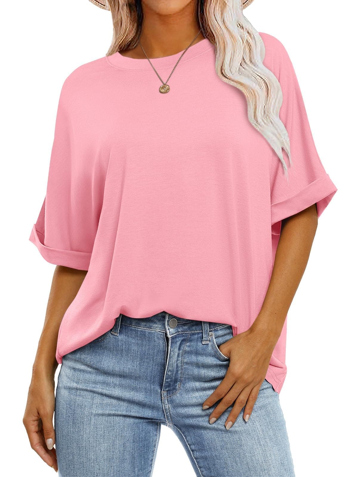 Cuptacc Tee Shirt Femme Top Oversize Col Rond été Top Femme Chic et Élégant Manche Courte Blouse