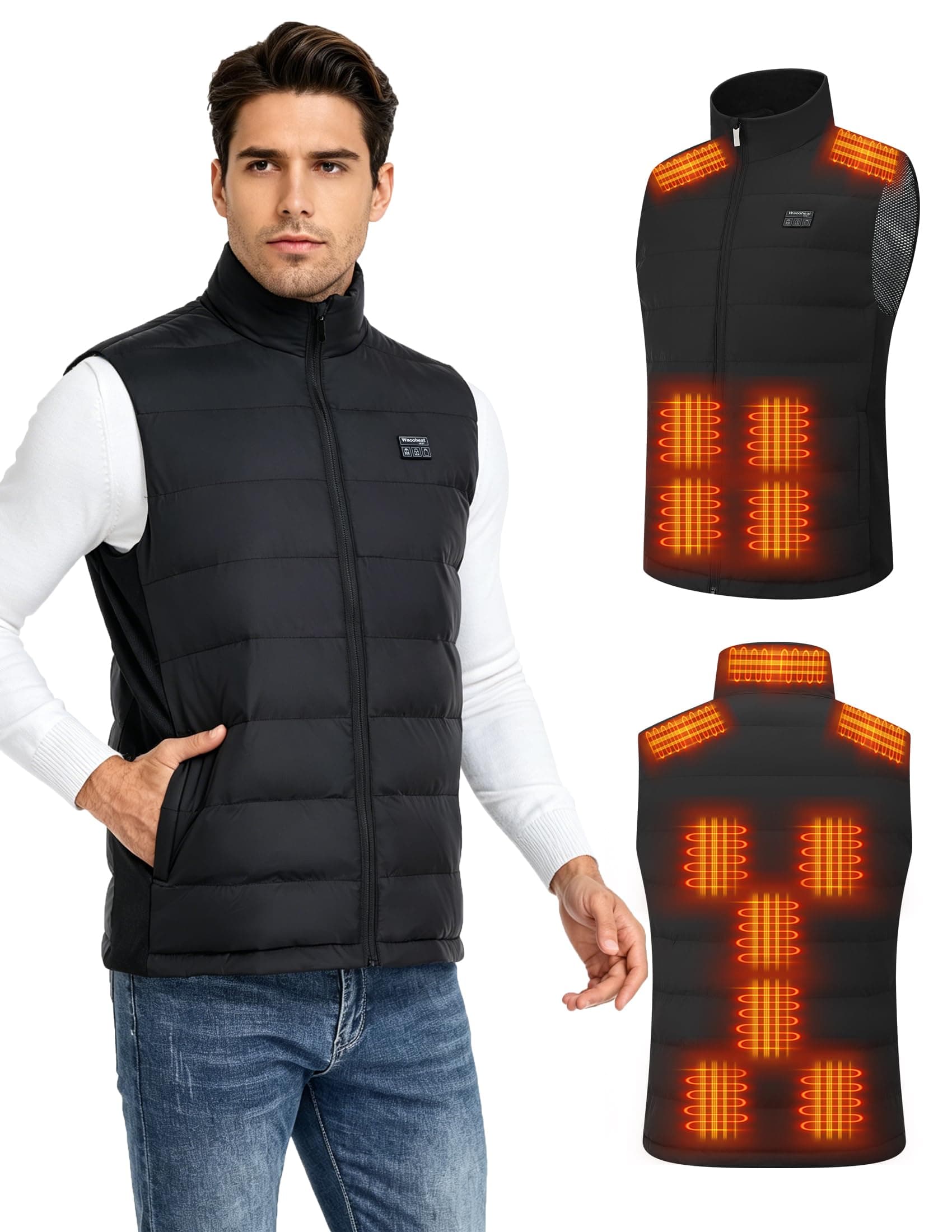 Vanvansin Veste Chauffante Femme Homme,15 Zones de Chauffage 3 Modes de Chauffe Gilet Chauffant Électrique Doudoune sans Manche pour Randonnée, Moto,Camping Extérieur (Sans Batterie)