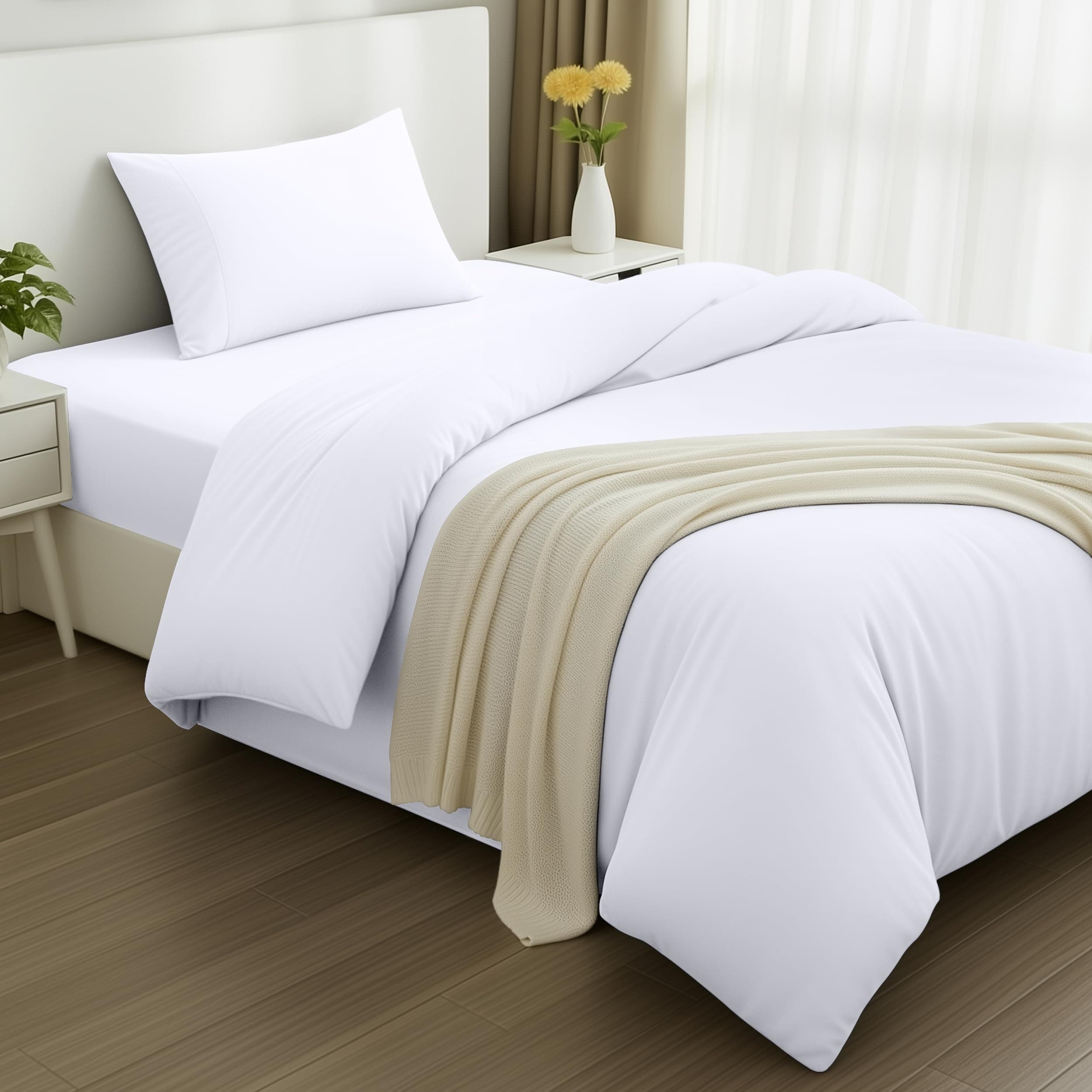 Utopia Bedding - Funda nordica Cama 90, Sabana Bajera 90x190 y Funda Almohada (50x75cm) - Funda edredon 135x200 - Juego de Cama de Microfibra cepillada Suave (Blanco)