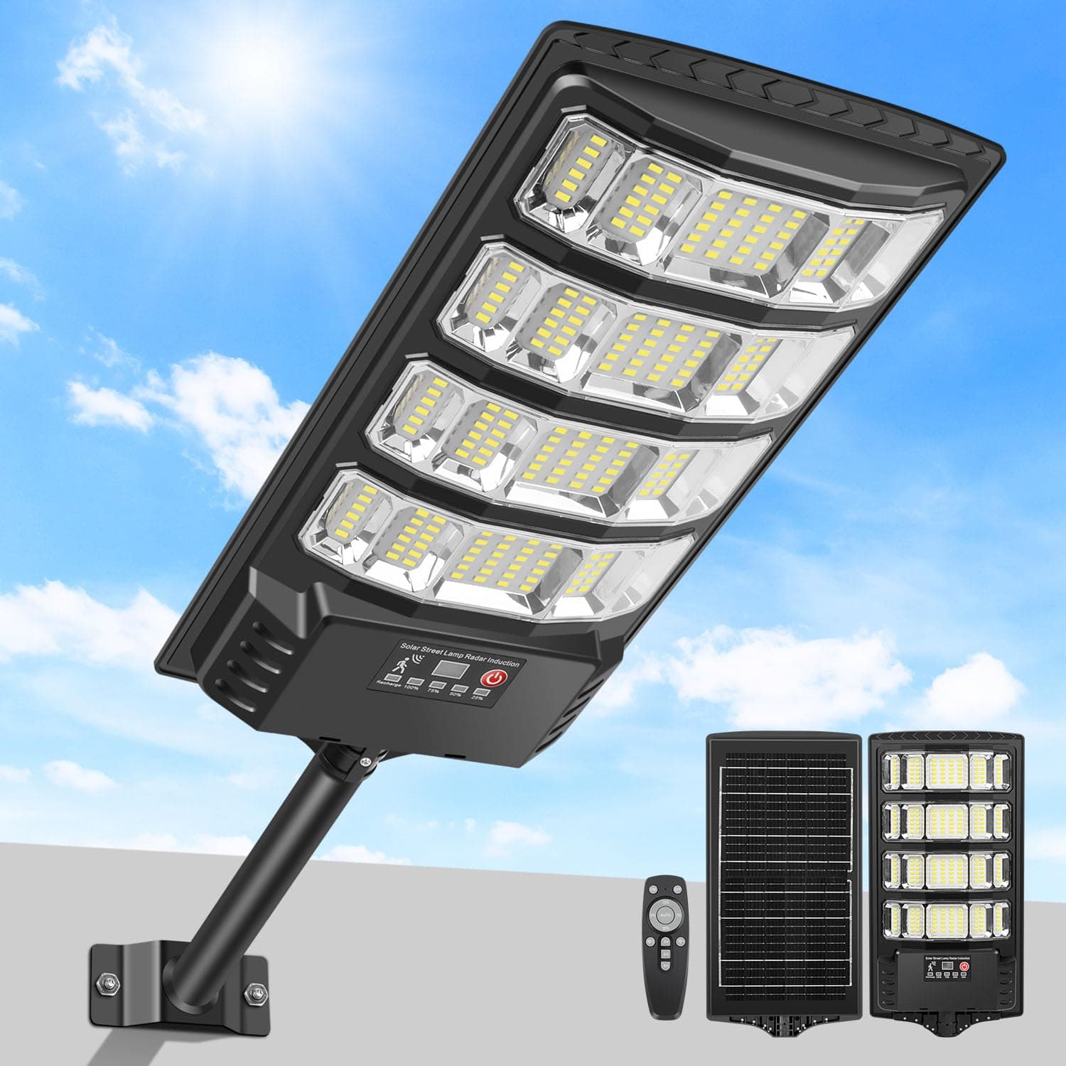 LEKIA Farolas Solares Exteriores, Potente Farola Solar con Sensor de Movimiento, Mando a Distancia, Gran Angular de 320°, 6500K Impermeable Foco Solar Luz de Seguridad para Jardín Patio, 1 Paquetes