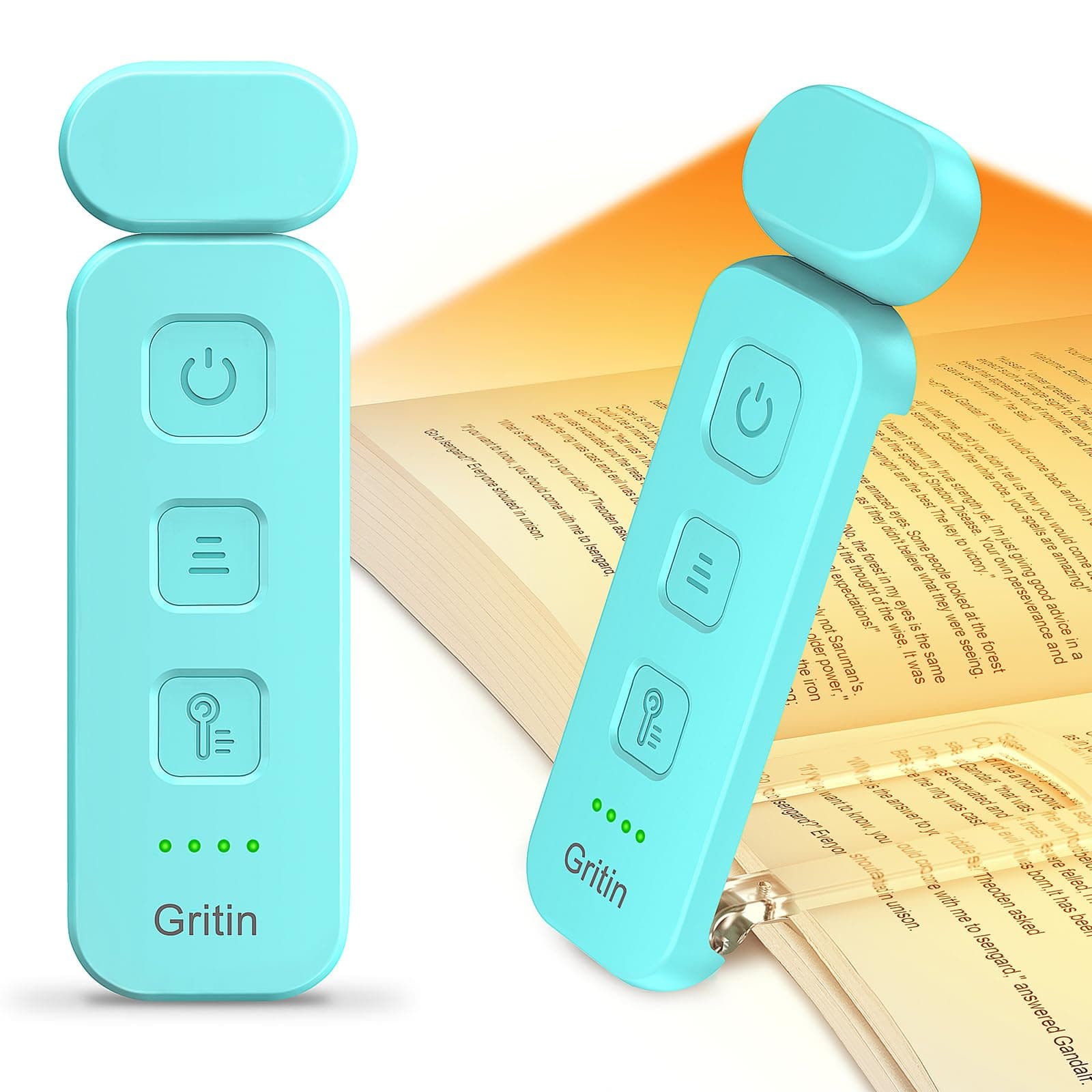 Gritin Luz de Lectura, Lampara de Lectura con Pinzas Recargable | 7 LEDs & 3 Modos de Color, 5 Niveles de Brillo Regulables, Batería de Larga Duración, Compacta y Portátil lampara libro, Azul