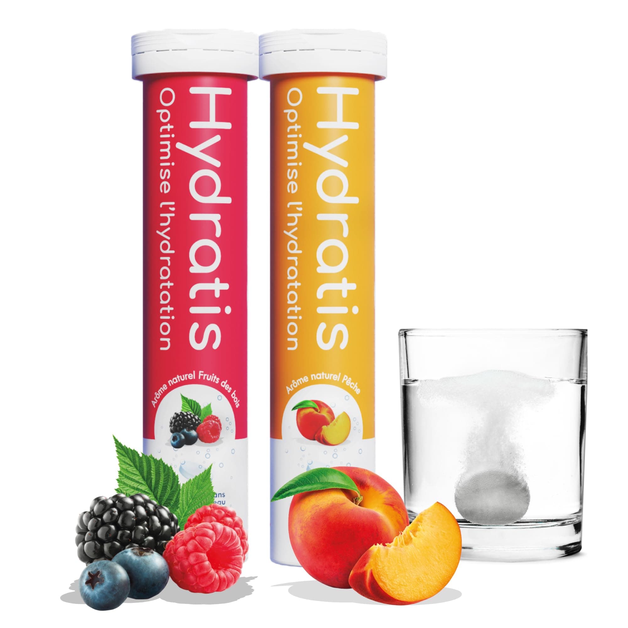 HYDRATIS - Pastilles Hydratation Electrolytes - Mix Fruits des Bois + Pêche - Améliore l'Hydratation et Favorise l'Énergie - Formule Isotonique - Sport, Récupération - 2 tubes (40 Pastilles)