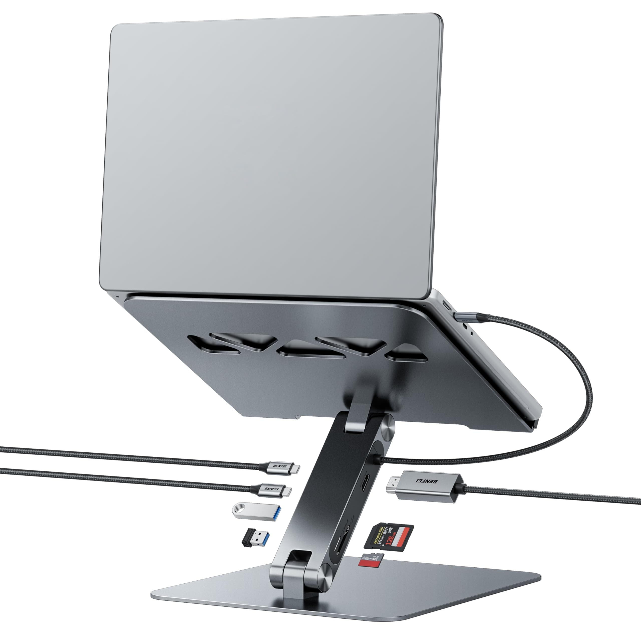 BENFEI Soporte para Portátil con Docking Station USB C 7 en 1, HDMI 4K@60Hz, Ranura SD y Micro SD, Carga Rápida 100W, 10Gbps con 1 USB C 3.2 y 2 USB A 3.2 Compatible con MacBook Pro/Air, iPad Pro, XPS