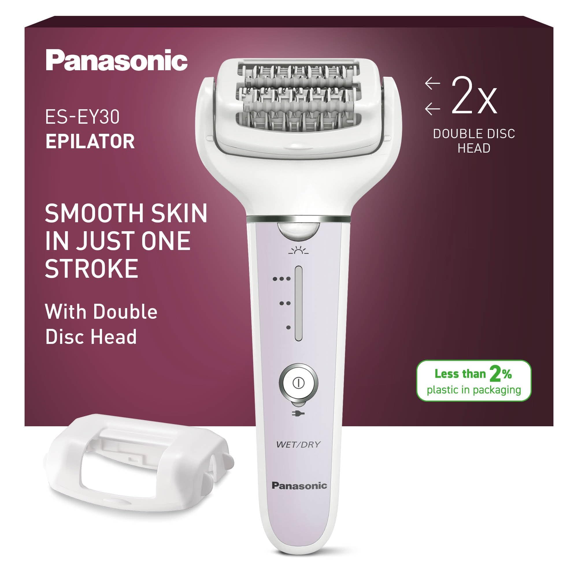 Panasonic ES-EY30-V503 Epilatore Bagnato e Asciutto, Doppio Disco con 60 Pinzette, Testina Flessibile Pivotante a 90°, 3 Impostazioni di Velocità e Luce LED, 30 Minuti di Funzionamento, Cordless