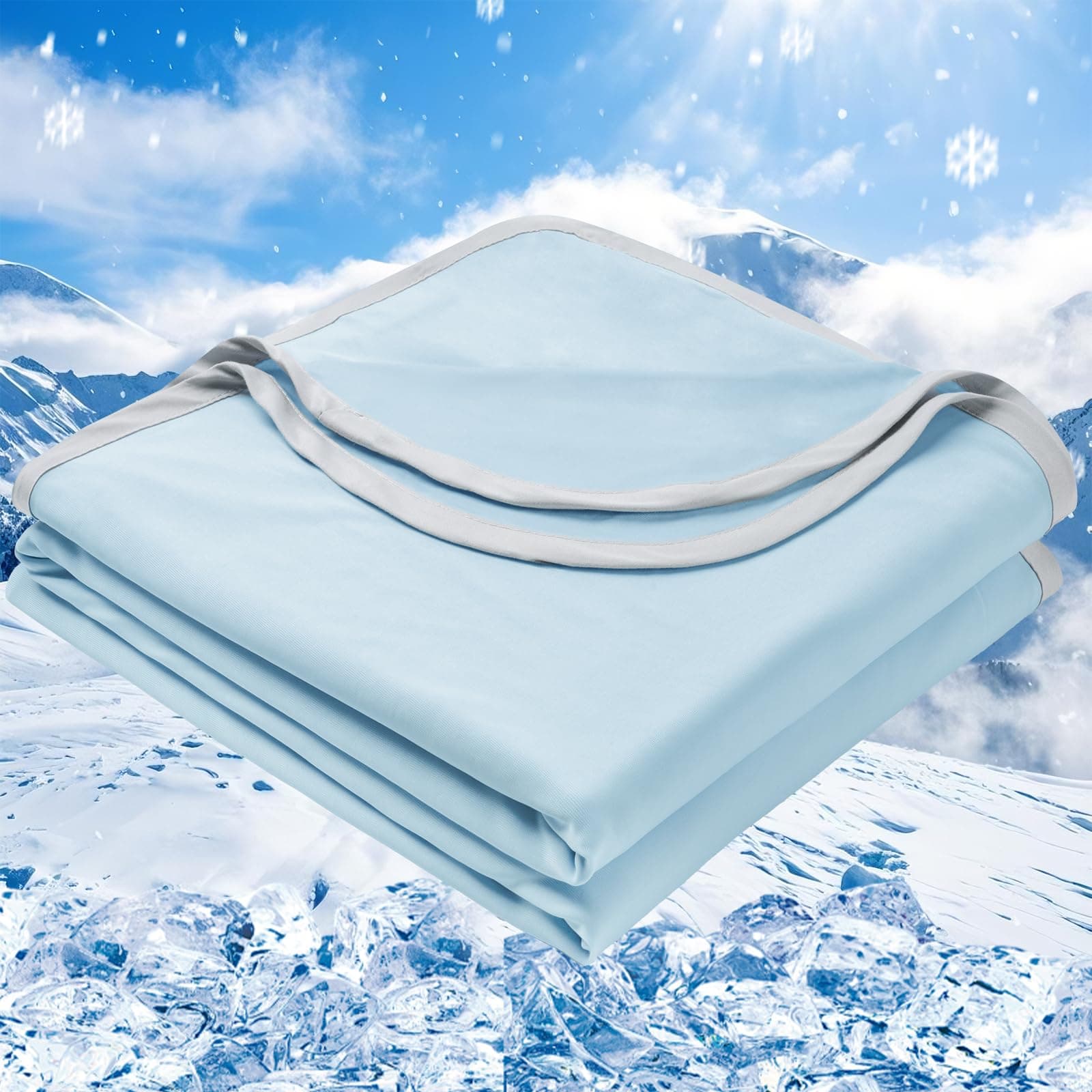 PHF Kühldecke 150x200cm, Arc-Chill Q-Max>0.5 doppelseitige selbstkühlende Kühldecke, Schweißabsorbierende und Atmungsaktive Ice Blue Bettedecke Sofadecke Wohndecke Reisedecke (Blau)