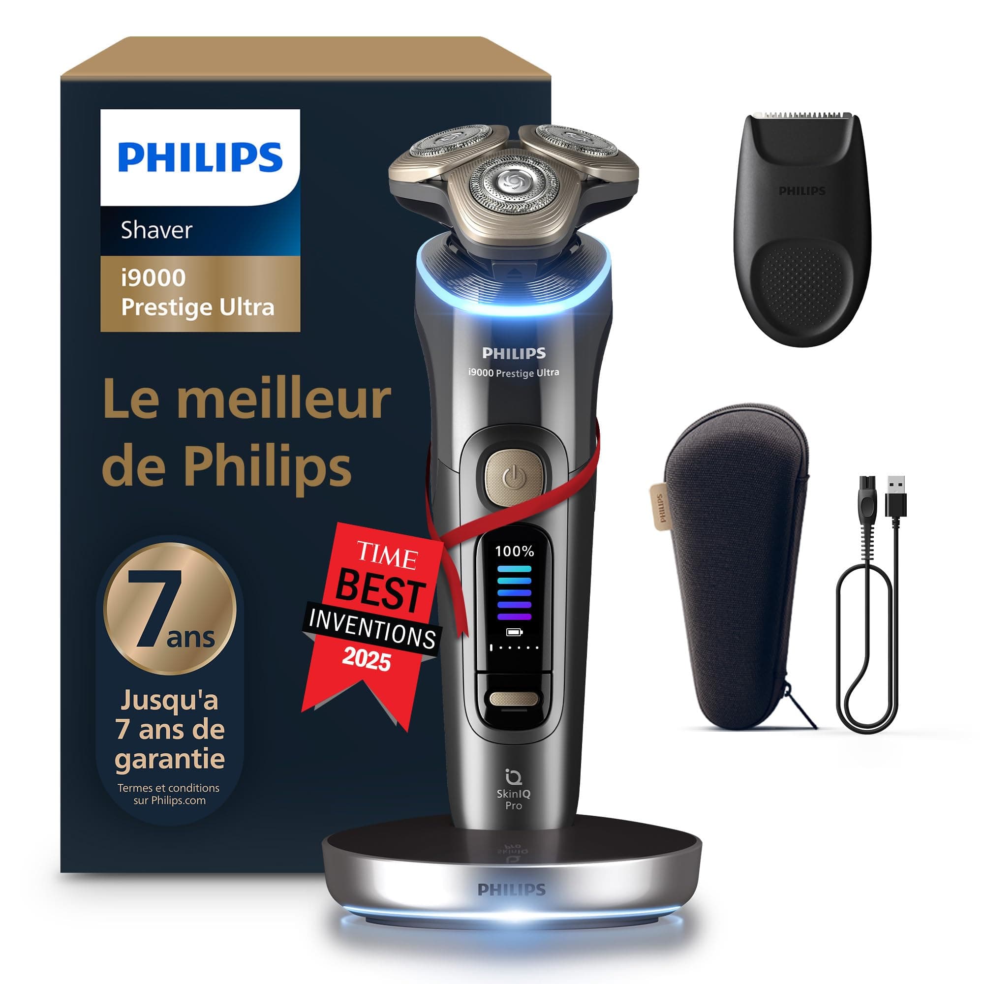 Philips Rasoir i9000 Prestige Ultra, Rasoir électrique sec et humide, technologie Skin IQ Pro, système Triple Lift & Cut, lames de précision NanoTech rotatives à 360°, 5 modes de rasage, XP9402/11