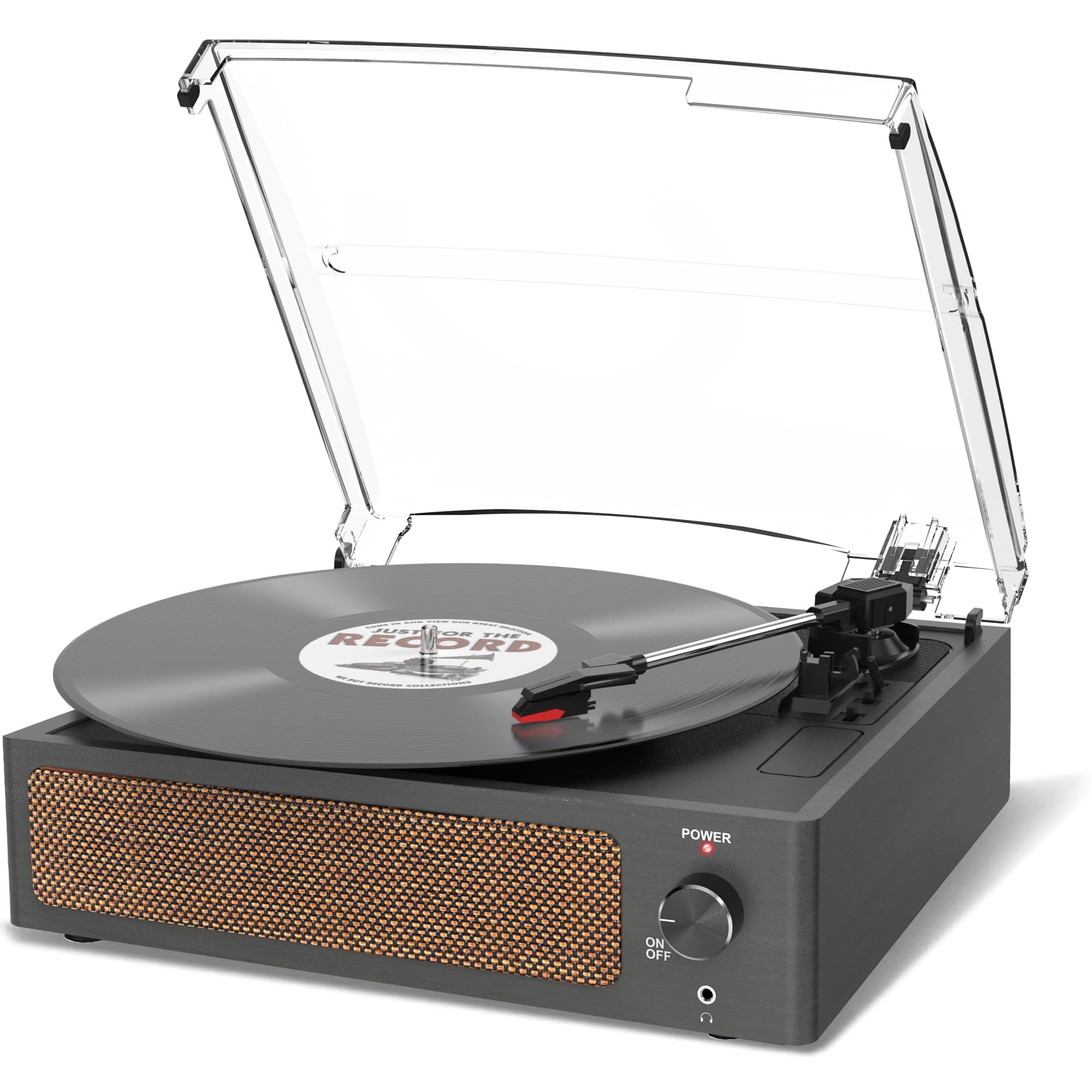 Giradischi in vinile con altoparlante Giradischi vintage con trasmissione a cinghia, supporto a 3 velocità, riproduzione wireless, cuffie, ingresso AUX, lettori in vinile LP RCA Line Retro Nero
