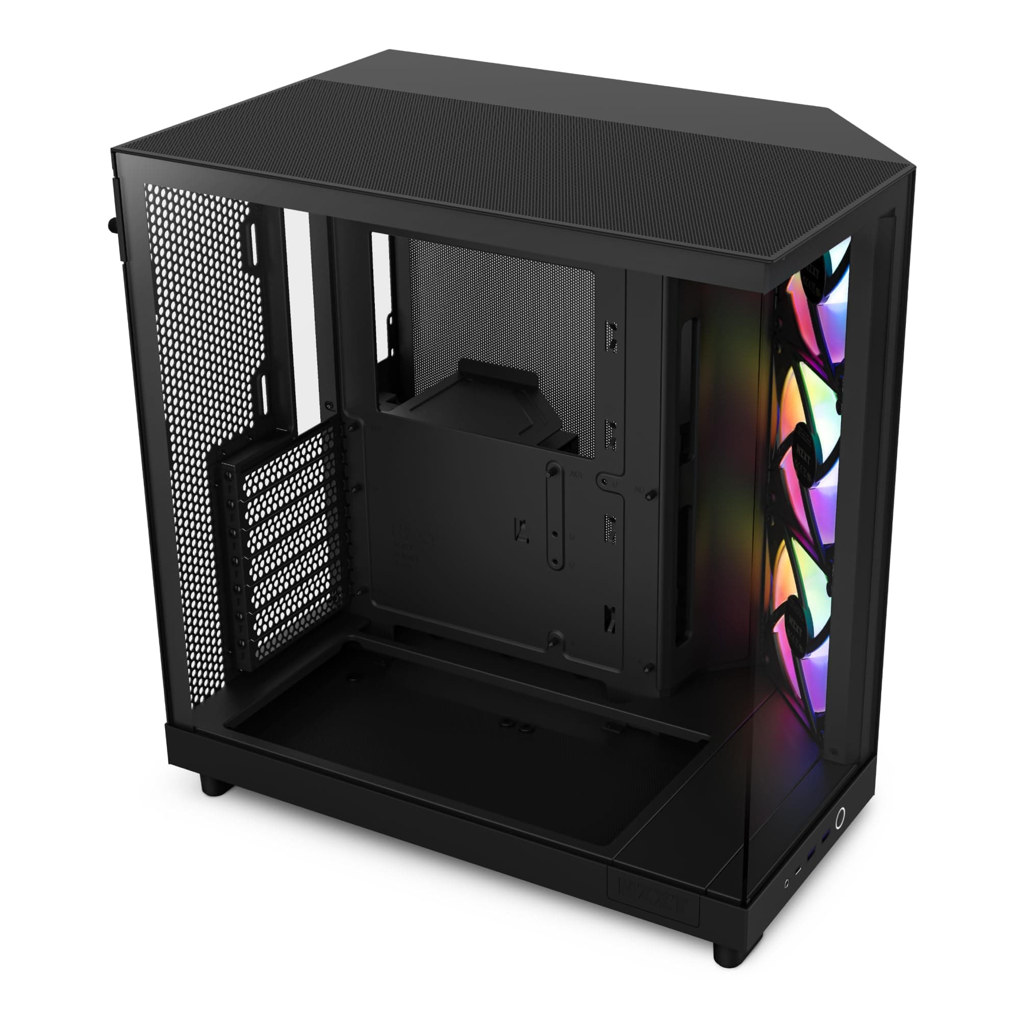 NZXT H6 Flow RGB, CC-H61FB-R1, Case Mid-Tower Compatto a Doppia Camera con Flusso d'Aria, Include 3 Ventole RGB da 120 mm, Pannelli in Vetro Panoramico, Flusso d'Aria ad Alte Prestazioni, Nero