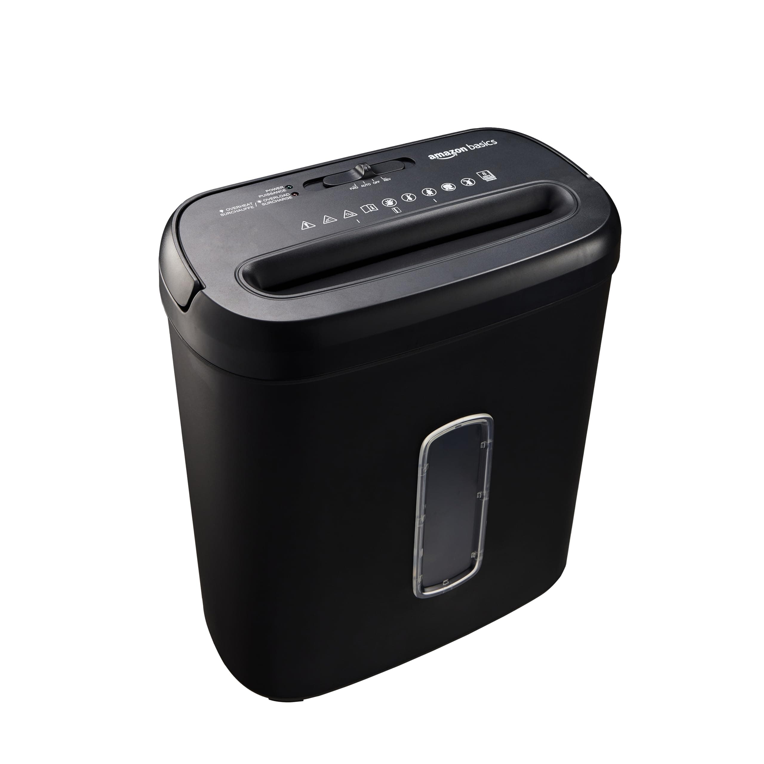 Amazon Basics Trituradora de papel de 8 hojas de corte transversal para triturar papel y tarjetas de crédito, 8 hojas (modelo nuevo, color negro)