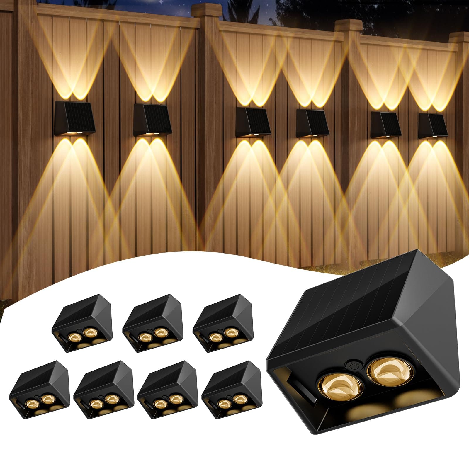 Quntis Aplique Solar Exterior Pared 8 Piezas, Blanco Cálido y Rgb Luces Solares Led Exterior Jardin Pared IP65 Impermeable con 13 Modos para Jardín, Porche, Garaje