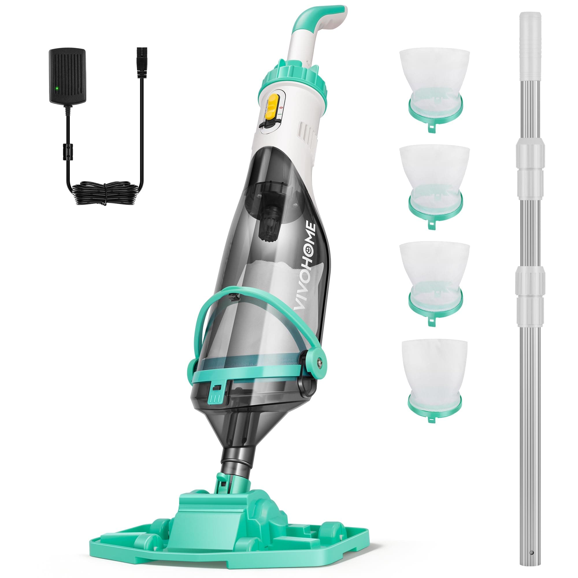 VIVOHOME 213cm Aspirateur de Piscine sans Fil, Puissance d'Aspiration jusqu'à 70LPM, Nettoyeur de Piscine Portable avec 4 Sacs Filtrants, pour Piscine Hors-Solet et Enterrée, Spa