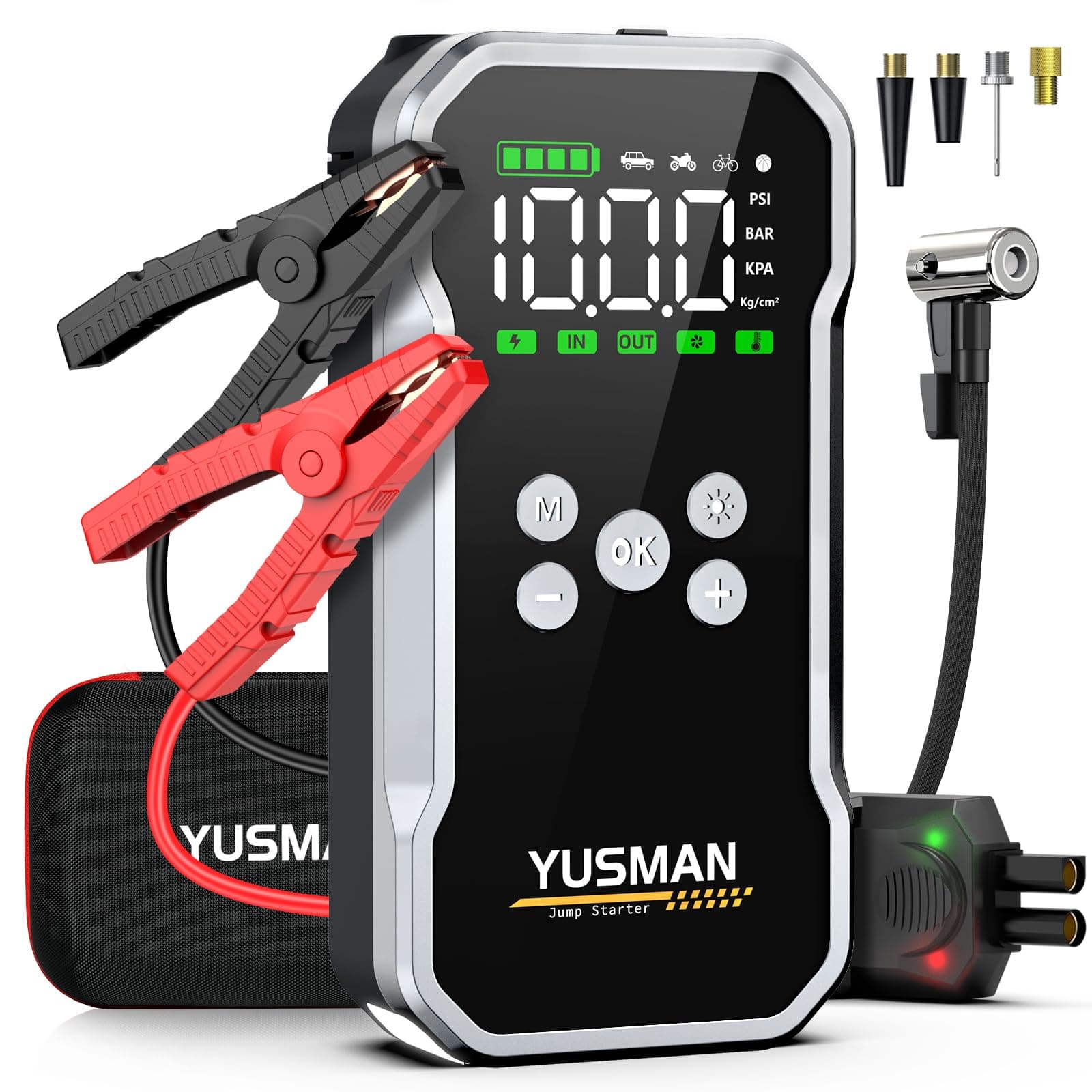 8000A Booster Batterie Voiture avec Compresseur 160 PSI - Démarreur Portable 12V pour 10L Essence / 8L Diesel - Pinces Sécurité Intelligentes, LED, Fonction Power Bank