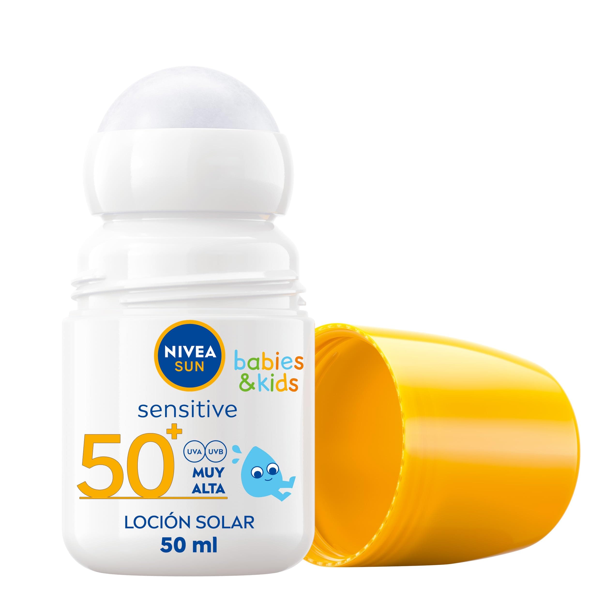 NIVEA SUN Babies & Kids Sensitive Roll-on FP 50+ (1 x 50 ml), crema solar para niños extra resistente al agua, crema solar para bebés y niños, protector solar roll-on para piel sensible